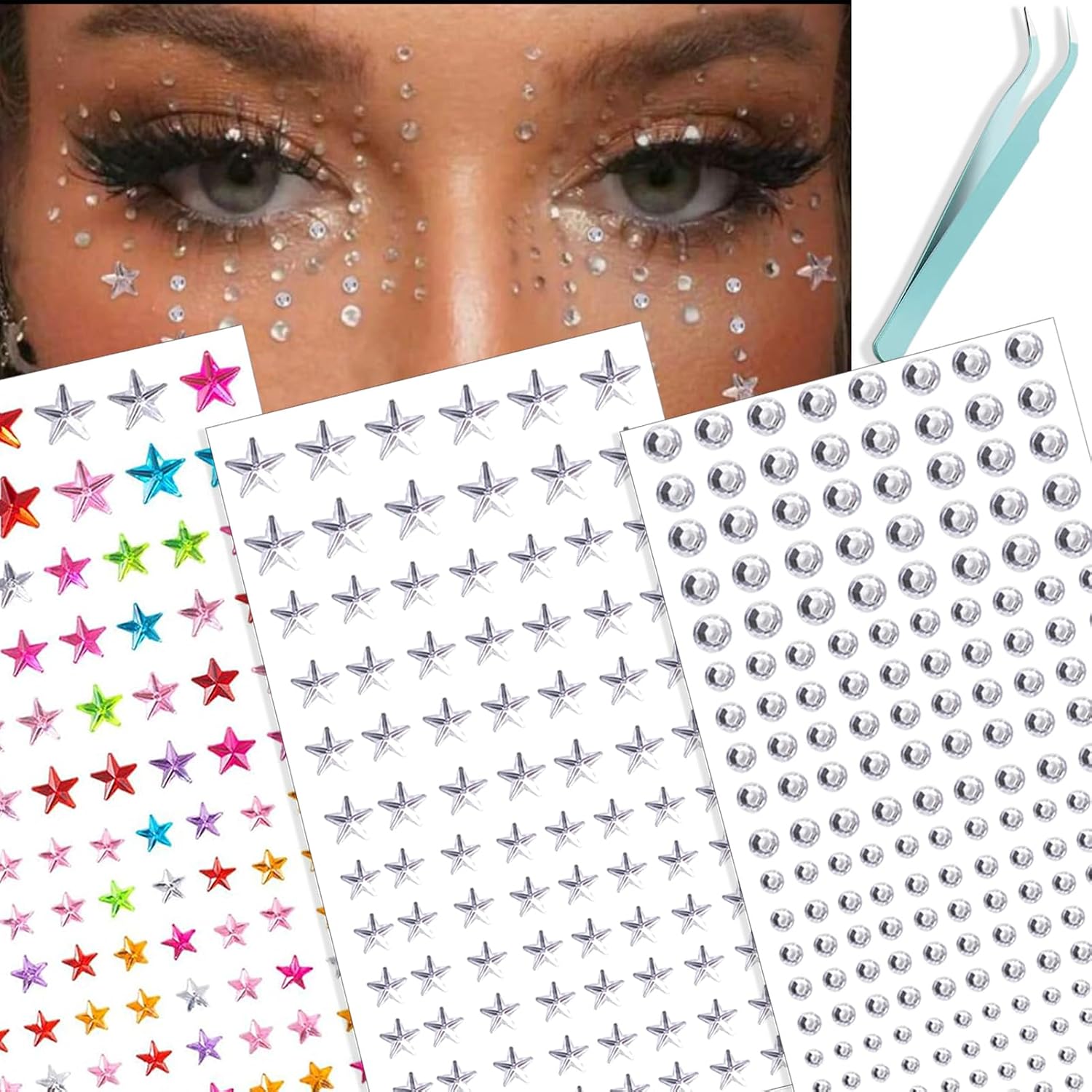 NOOEPC Face Gems - Self-Adhesive Rhinestone Stickers for Festivals