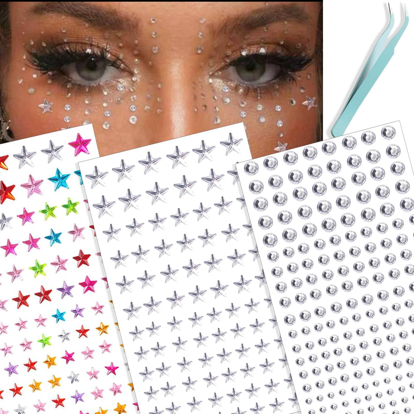 NOOEPC Face Gems, Star Face Jewels Self-Adhesive Hair Gems, Rave Aaccessories Face Glitter, Rhinestone Stickers Eye & Face Sticker, y2k Accessories For Music Festival, Y2k Party