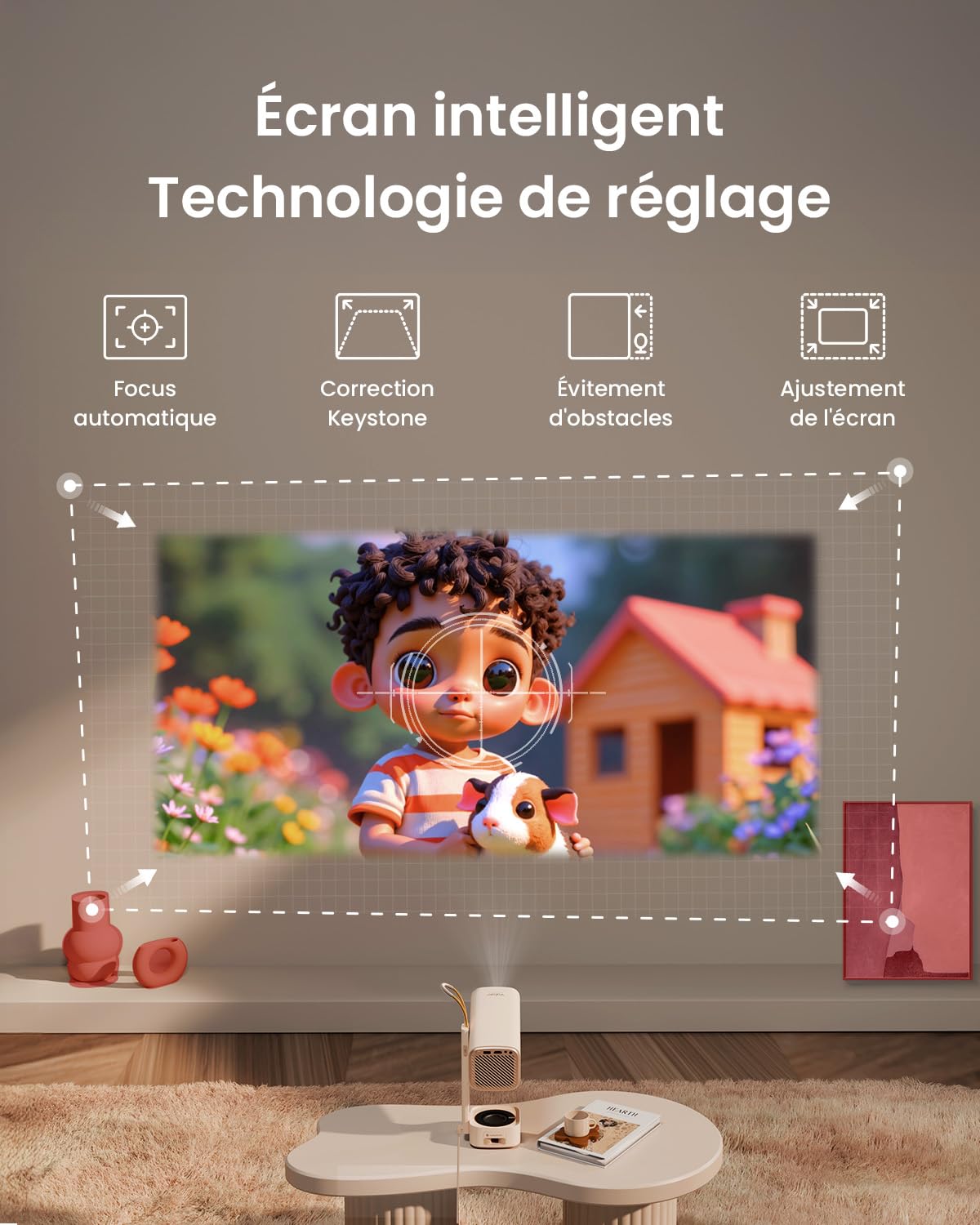 Mini Vidéoprojecteur【Application Intégrée/Dolby Audio/Turbosonic】 Yaber T1 Pro 1080P FHD et HDR10, Vidéoprojecteur Portable Point Automatique/Correction Trapézoïdale, Rétroprojecteur Home Cinéma