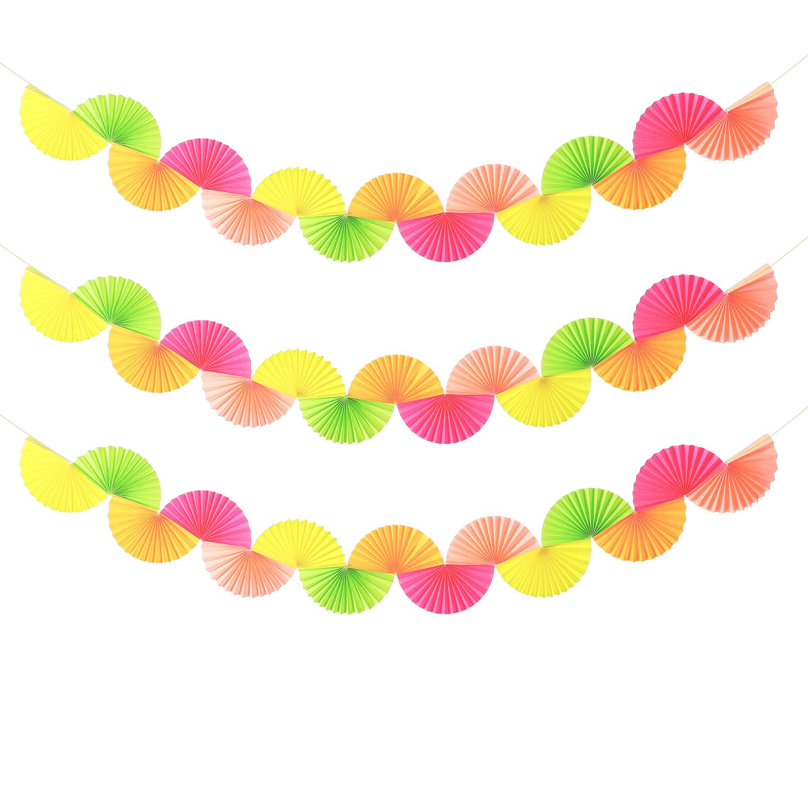 3 Pack Neon Paper Fan Garland 15.6ft t Hanging Decor