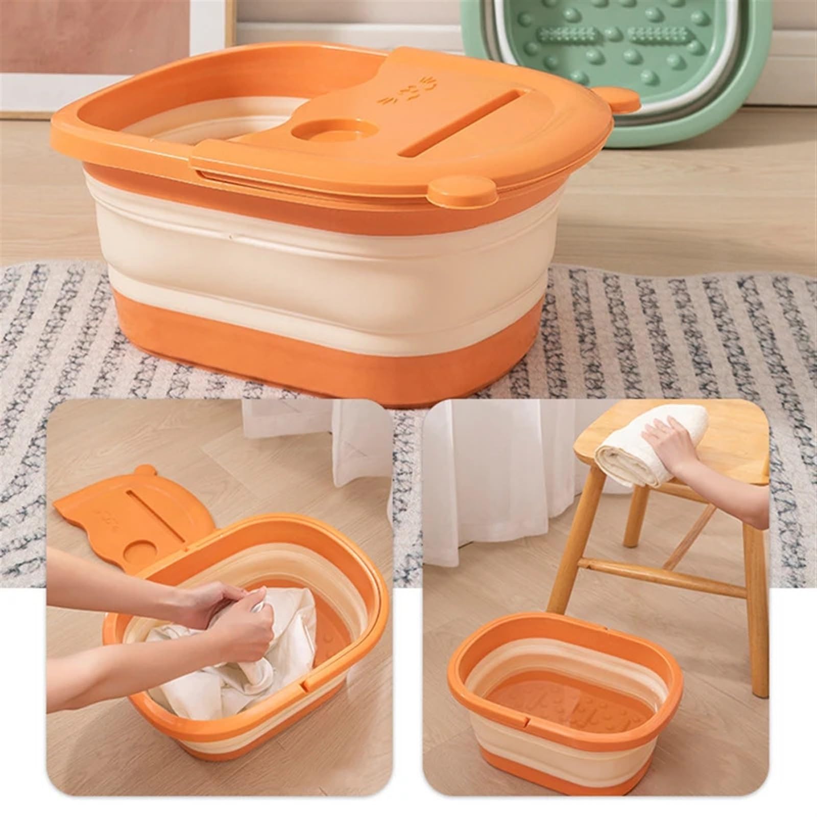 Secchio Pieghevole Per Piedi 2 pezzi pieghevole casa pediluvio secchio massaggio lavaggio dei piedi for il tempo libero salute bacino portatile piede ammollo vasca for i(Blue)