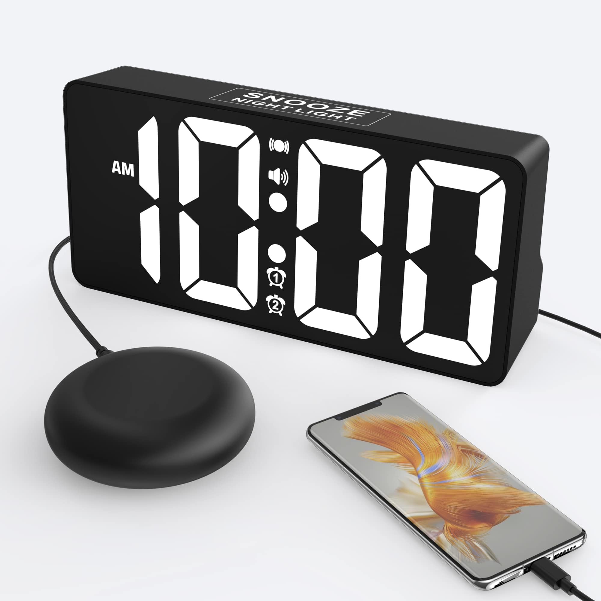 Sveglia Vibrante Mesqool Ricaricabile - Doppia Sveglia, Vibrazione Regolabile, Senza Fili | Per Non Udenti, Viaggi - Foto 11