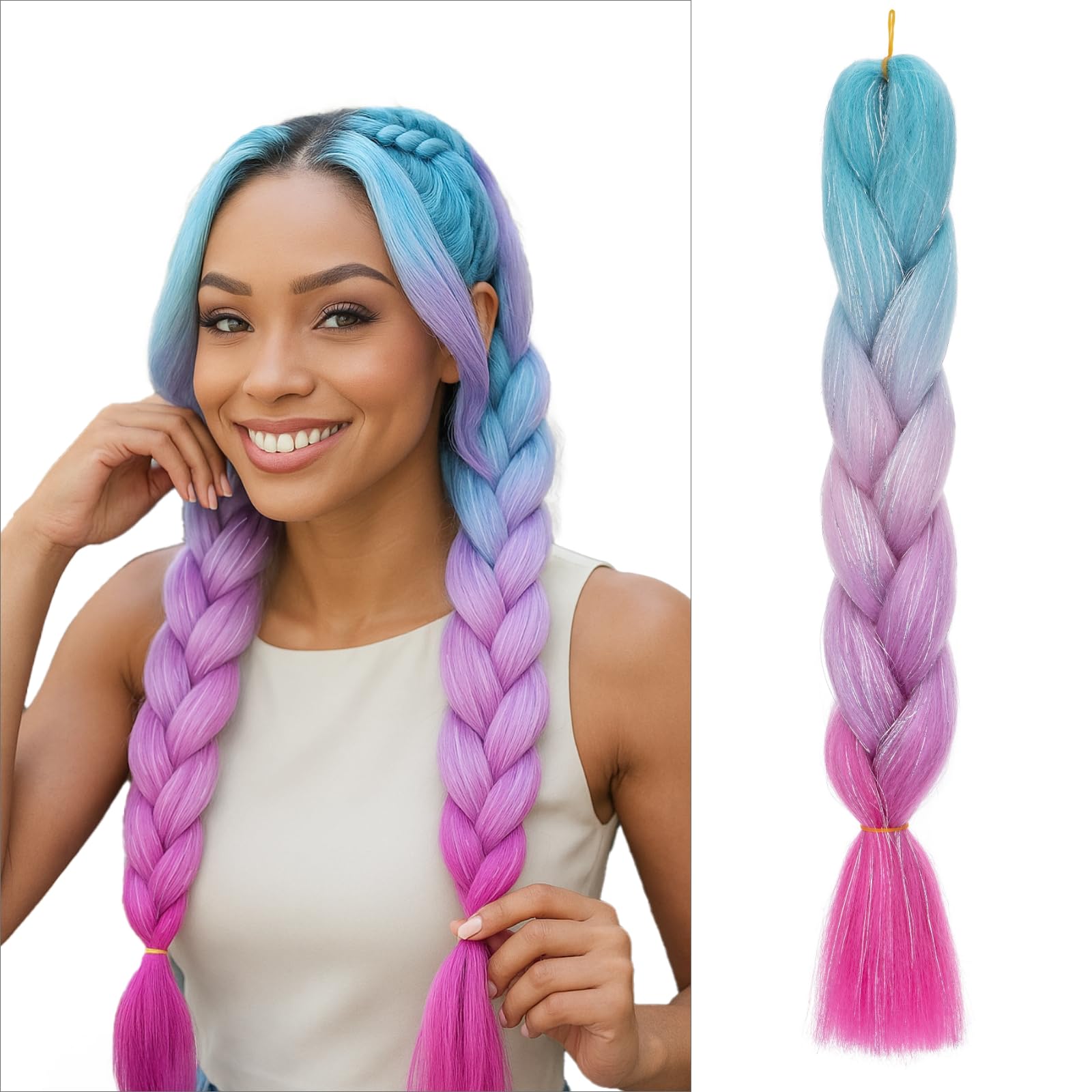 tesshair Braiding Hair Extensions 24 Inch Jumbo Braiding for Twist Braiding Synthetic Fashion Braids Extensions Hair Natural Braid Extensions for Women Grils (Lake Blue-Purple