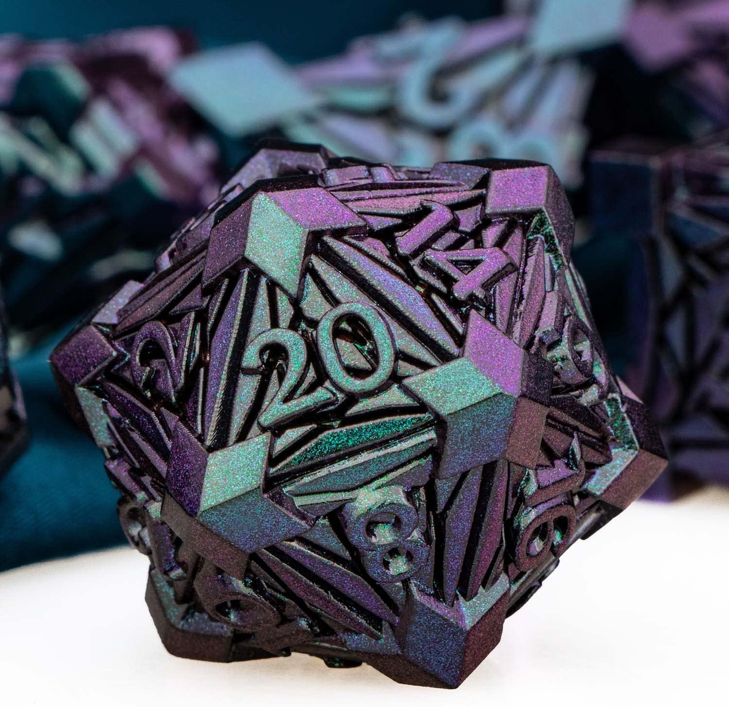 ARUOHHA Crystal Shards Design D&D 7PCS Purple Green Polyhedral Dice RPG Gift Box
