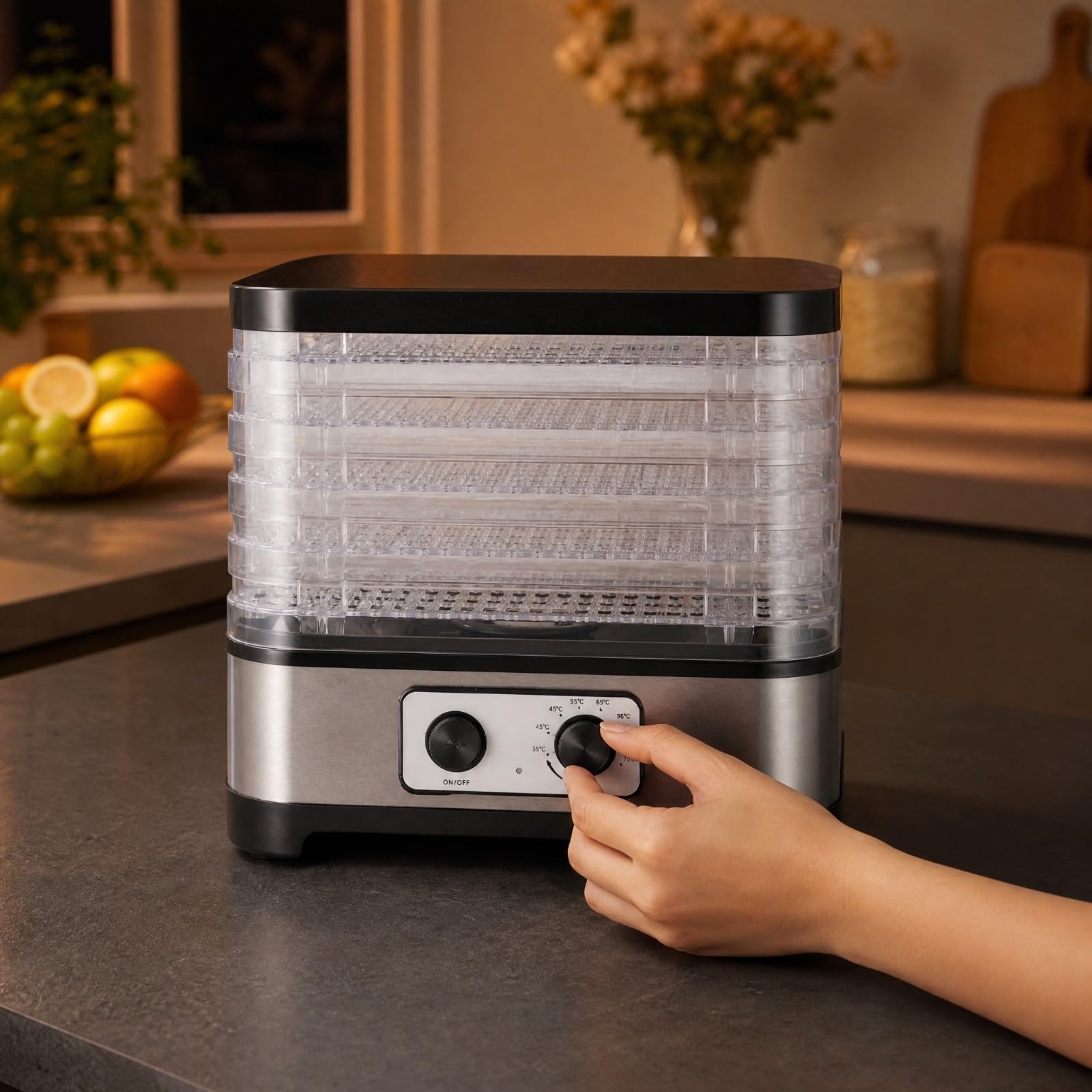 KESOTO Disidratatore Elettrico con 5 Vassoi Facile da Pulire Essiccatore con Corpo in Acciaio Inox Resistente Disidratatore Coperchio periore Nero
