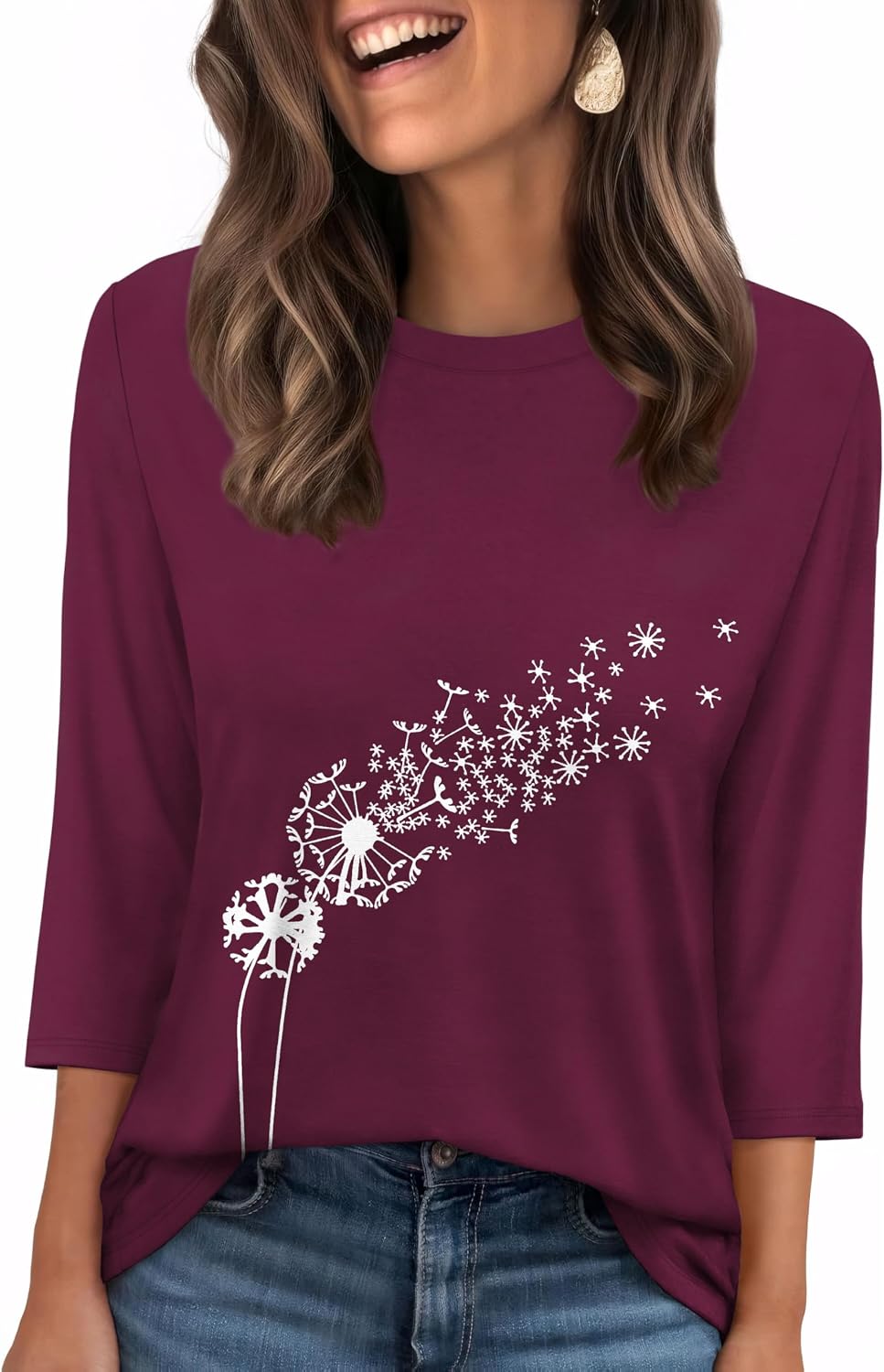 WIHOLL Womens 3/4 Length Sleeve Tops Crewneck Graphic Tees Casual Tunic Tops to Wear with Leggings Fashion Clothing Outfits