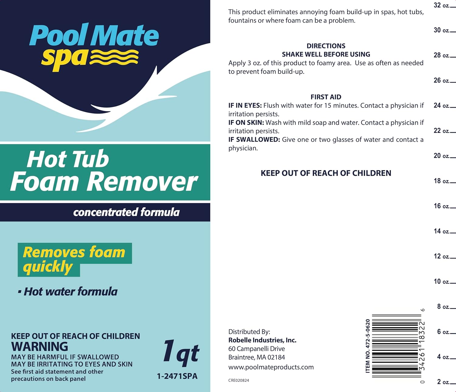 Pool Mate 1-Quart 2-Pack Hot Tub Foam Remover, Foam Free, Made in USA