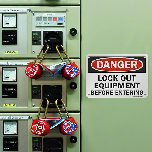 Vista 3 de SmartSign Letrero "Peligro - Bloquea el equipo antes de entrar" Aluminio de 7 x 10 pulgadas Aluminio no reflectante de 7" x 10