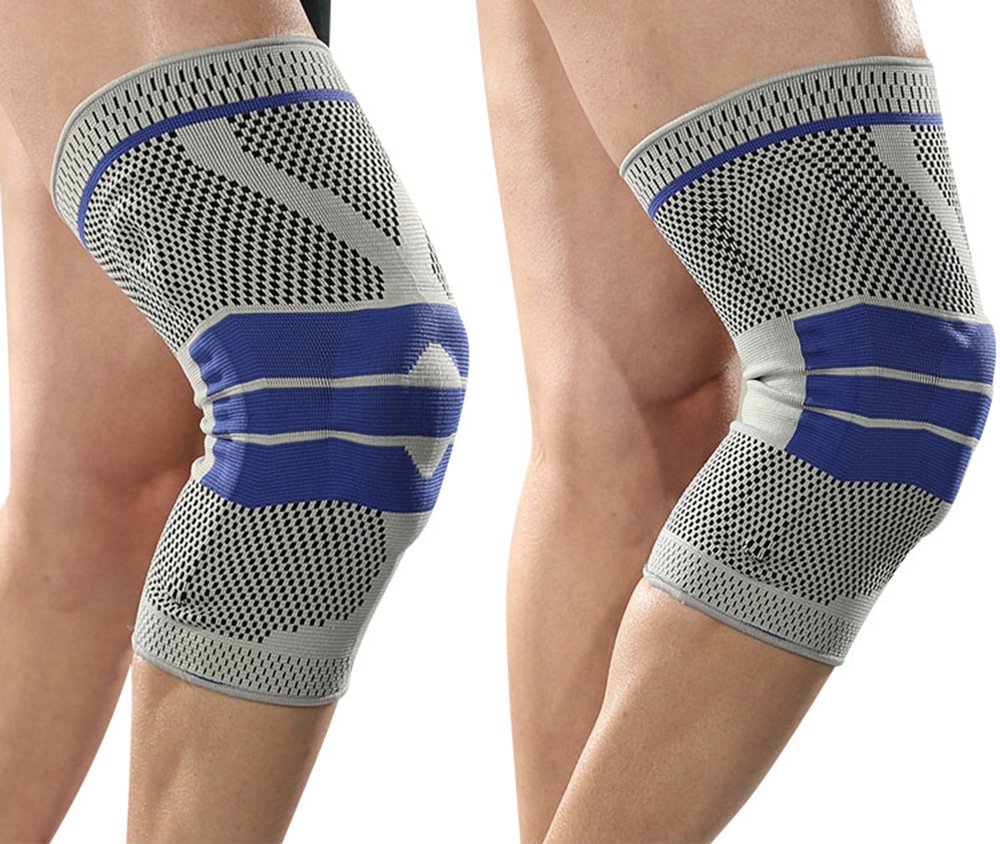Knee Support Compression Sleeve, 2 Pack Elastic Knee Pads/Crashproof Silicone Padded Bracket Knee & Leg Protective Braces for Sports/Athletics/Patella Stabilizer/Meniscus Tear/Arthritis Pain Relief