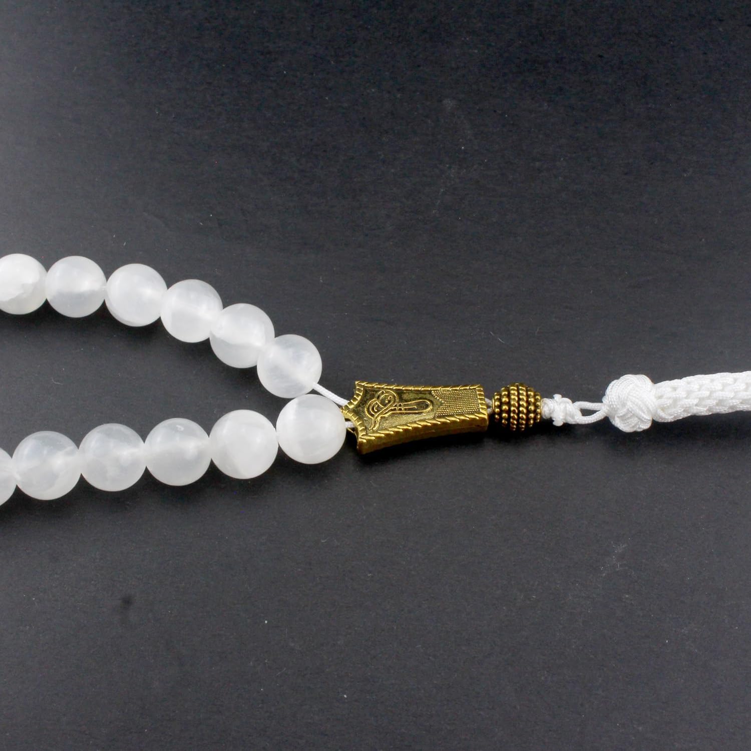 Muslims Islamic Dhikr Tasbeeh Tasbih Prayer Beads, 33 White Jade Stone Beads with Tassel - Image 3