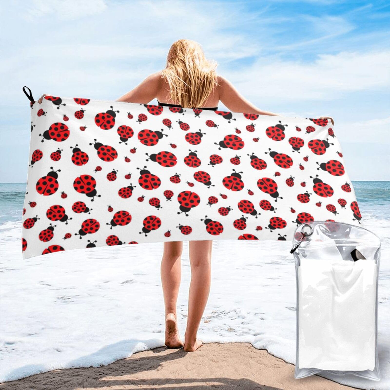 KAPPTYY Ladybug Print Quick Dry Towel Bath Shower Beach Wrap For Gym Vacation Adults