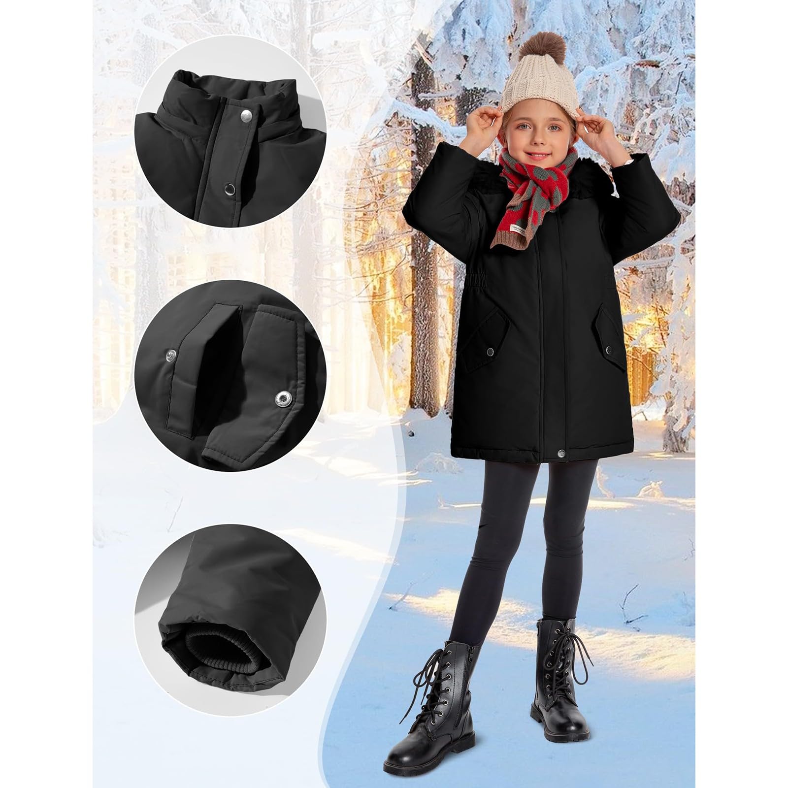 Générique Manteau Enfant Fille Capuche Coupe-Vent Chaude Manteau Manche Longue Doux Automne-Hiver Doudoune Zippée Légère Décontracté Blouson Vacances Sport Enfant Fille Vêtements D'extérieur