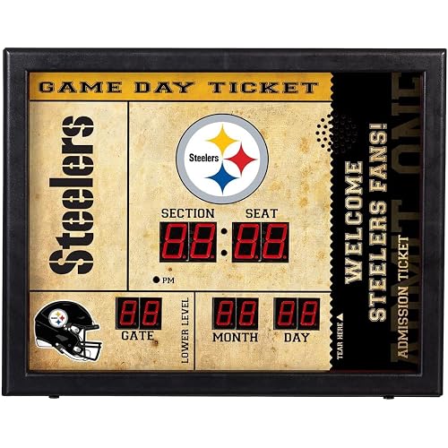 NFL Pittsburgh Steelers Scoreboard Digital Wall Clock with Bluetooth Speaker, Vintage Wall Decor for Sports Man Cave, Game Rooms, Gift for Football Fans