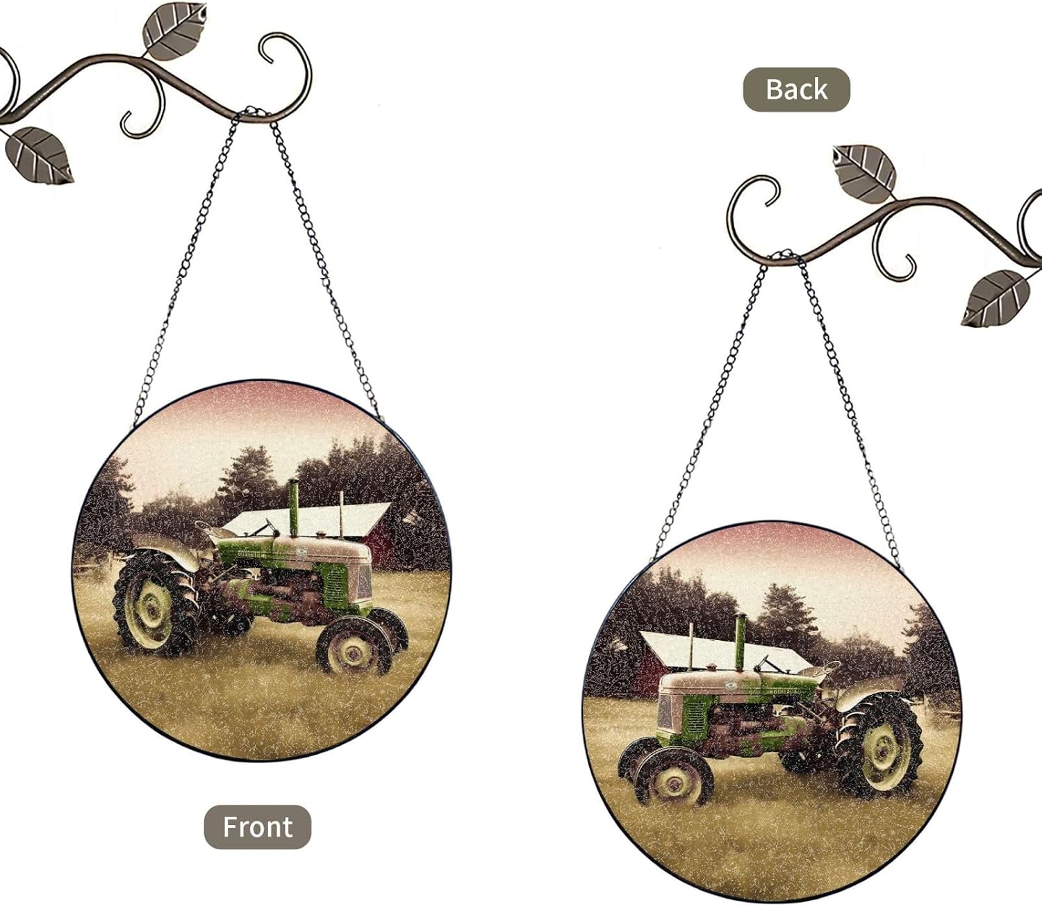 Stained Glass Window Hanging 6in Window Suncatcher Glass Panel with Metal Chain Old Tractor Photo Farm Sun Catchers Wall Art Home Decor Gift for Women Mother's Day