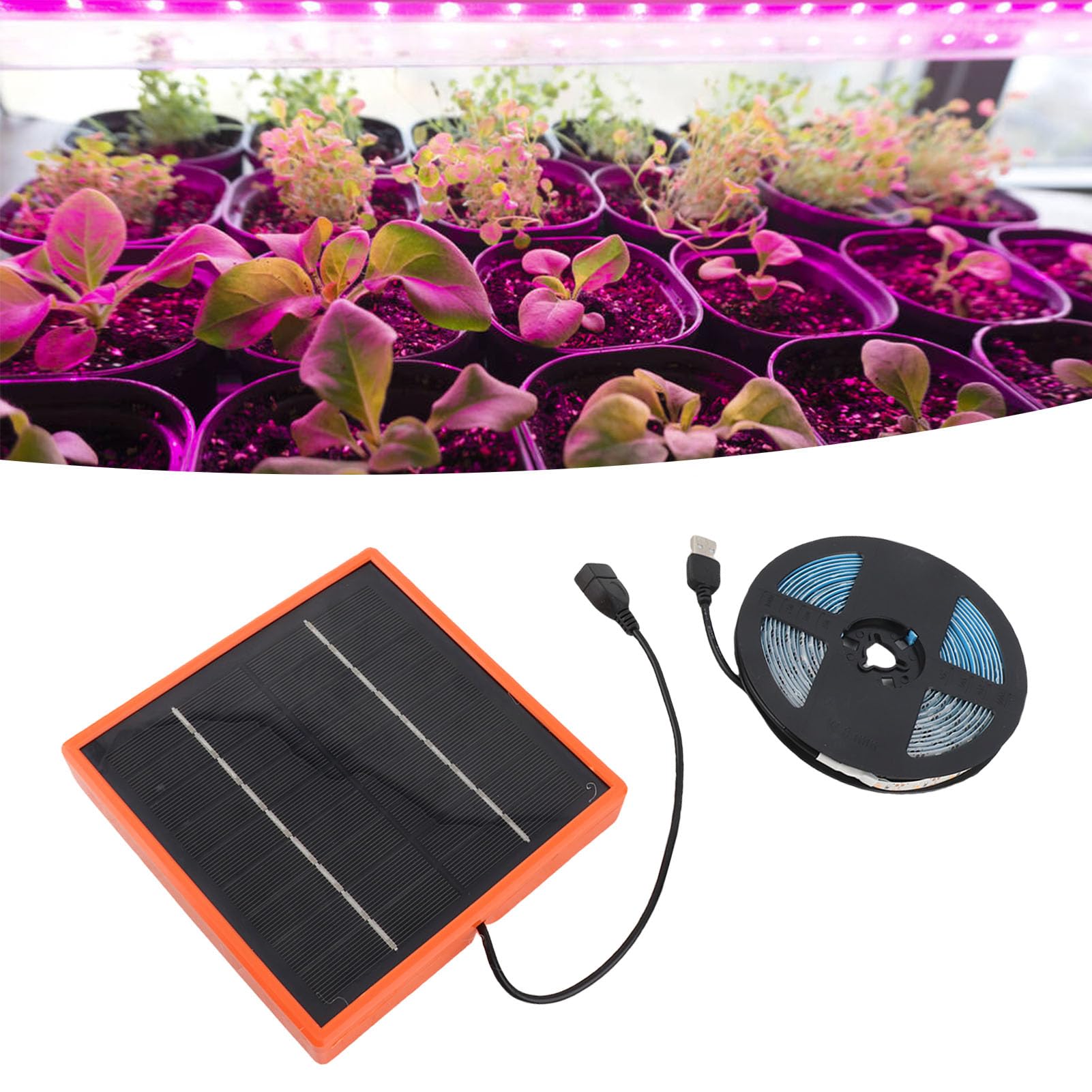 Lampe de Croissance pour Plantes Solaires, Lumière du à Spectre Complet, Lampe de Croissance à énergie Solaire 5 M LED pour Plantes, Lampe de Croissance de 5 M avec Panneau