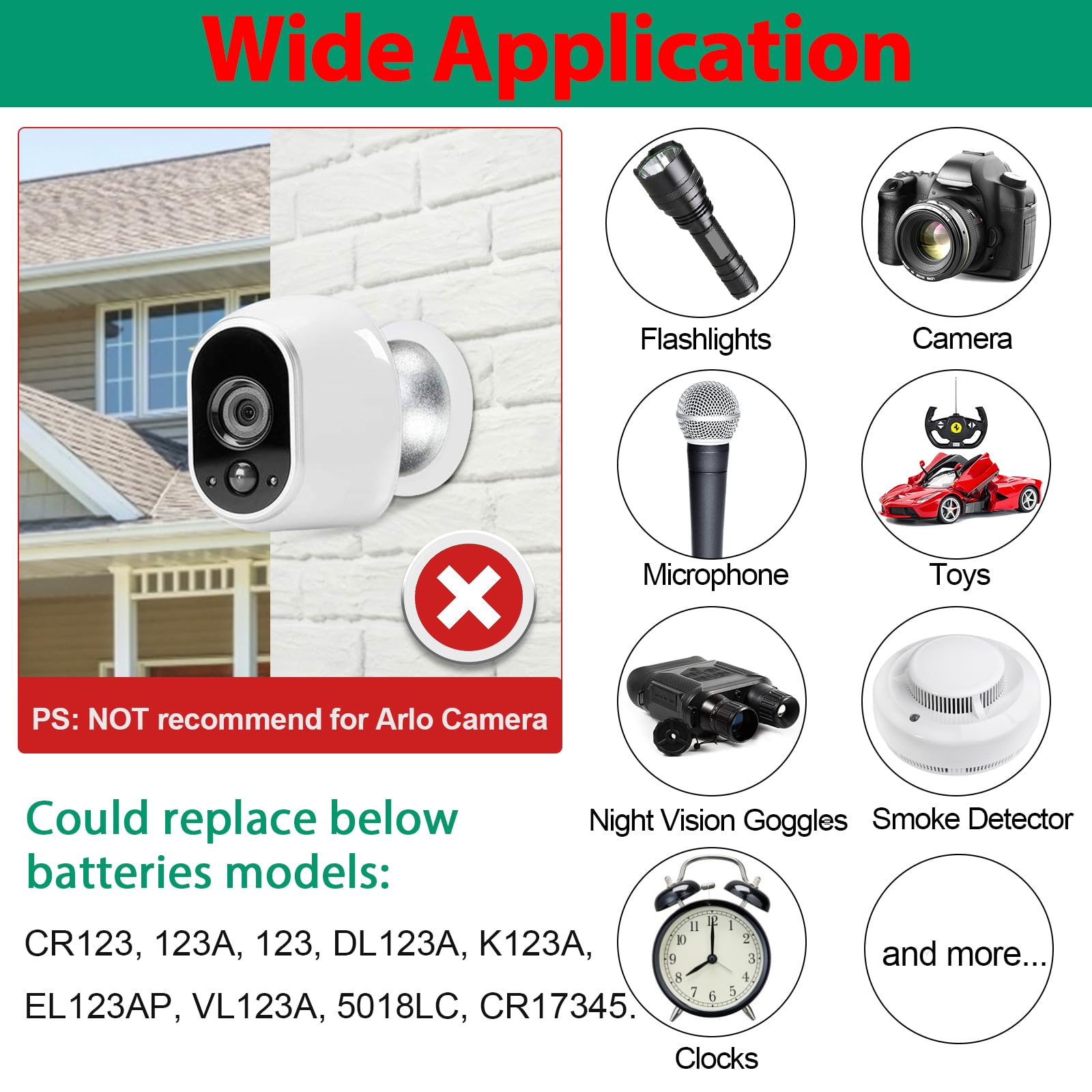 rapthor 1650mAhBatteria al litio 3V CR123A / CR123 / CR17345 / 123A per Arlo fotocamere Polaroid torce elettriche alta capacità con protezione PTC [non ricaricabile, pacco 16]
