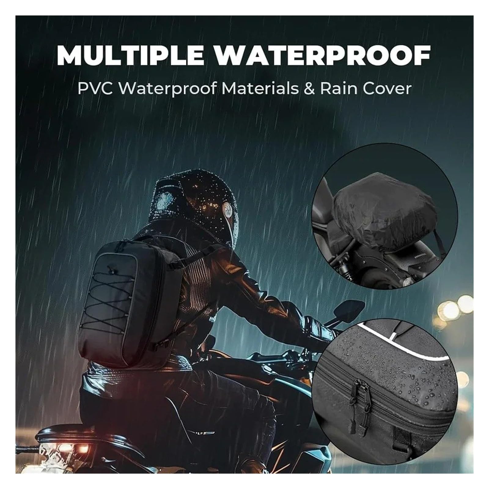 Borsa Per La Sella Della Moto Posteriore Posteriore Con Copertura Antipioggia, Borsa Per Casco Da Moto, Zaino Portaoggetti