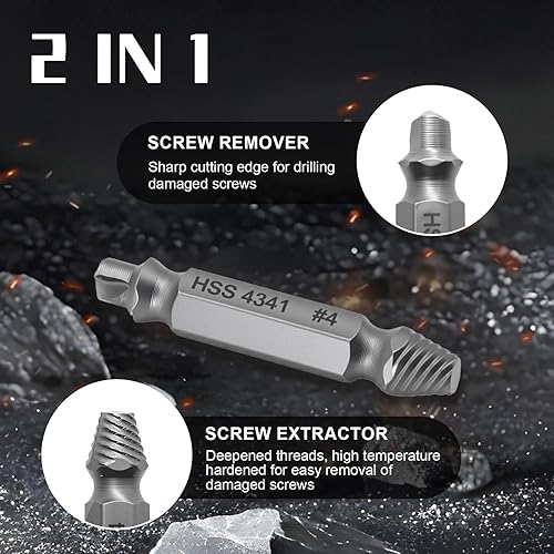 Miniatura 5 de Juego de 6 extractores de tornillos dañados, extractor de tornillos pelados, extracción fácil de tornillos rotos, regalos para hombres