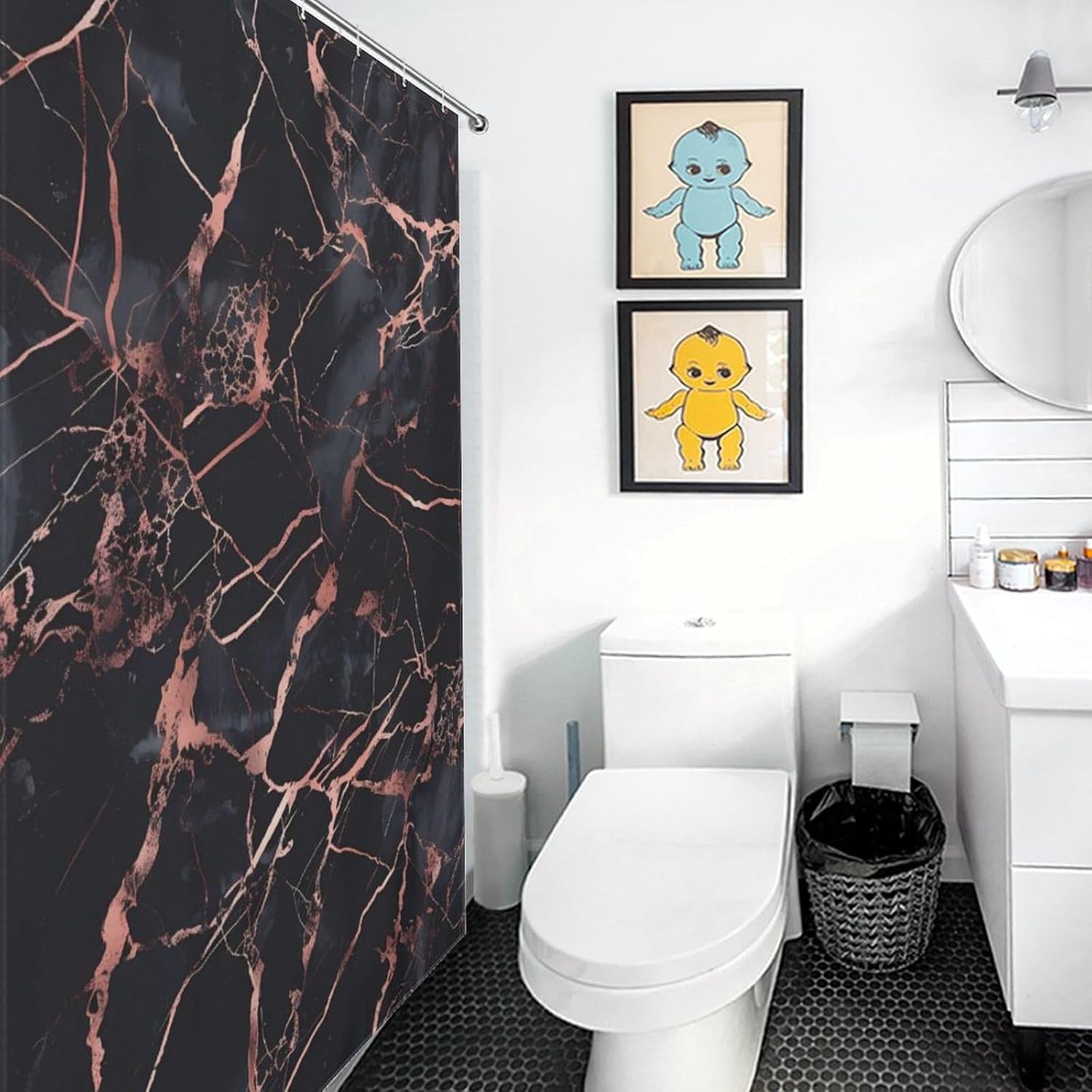 Rose Gold Foil Black Marble Shower Curtain Polyester Bath Curtain 64.17x70.87Inch（163x180cm） Shower Curtains Print Decorative