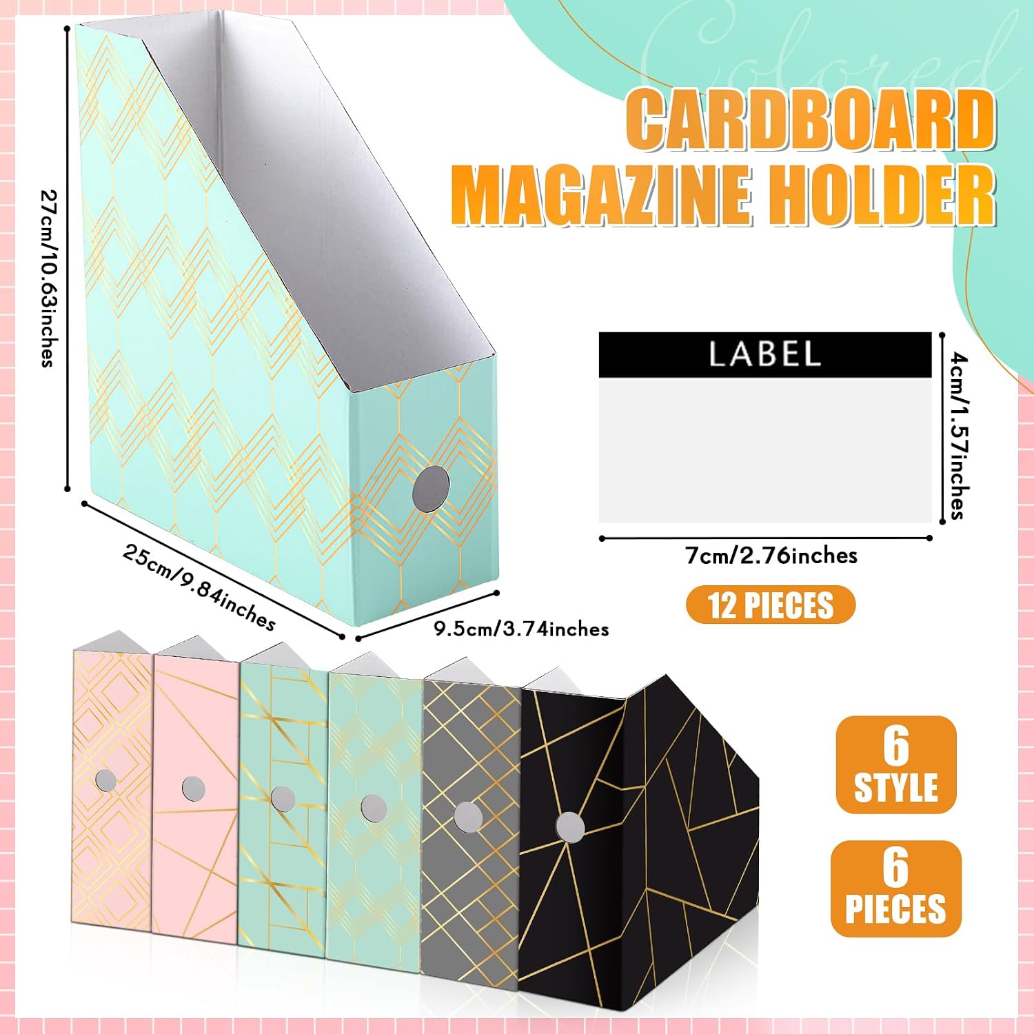 PerKoop 6 Pcs Decorative Magazine File Holders Foldable, Geometric Lines image 2