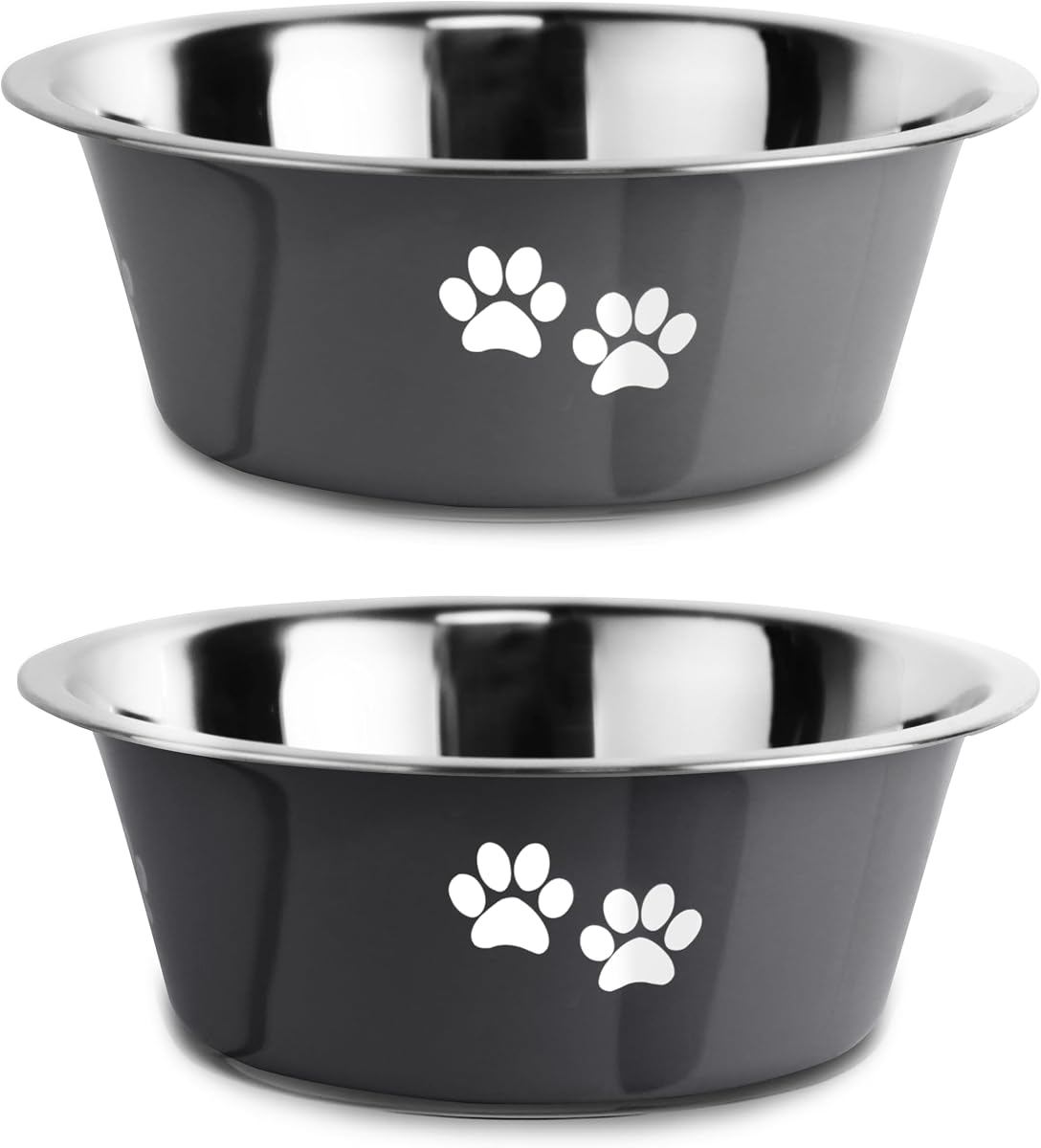 Cuencos para perros de acero inoxidable, parte inferior de goma antideslizante, sin derrames, con aislamiento de metal, para perros grandes, medianos y pequeños (gris, 6,6 tazas/53 oz)