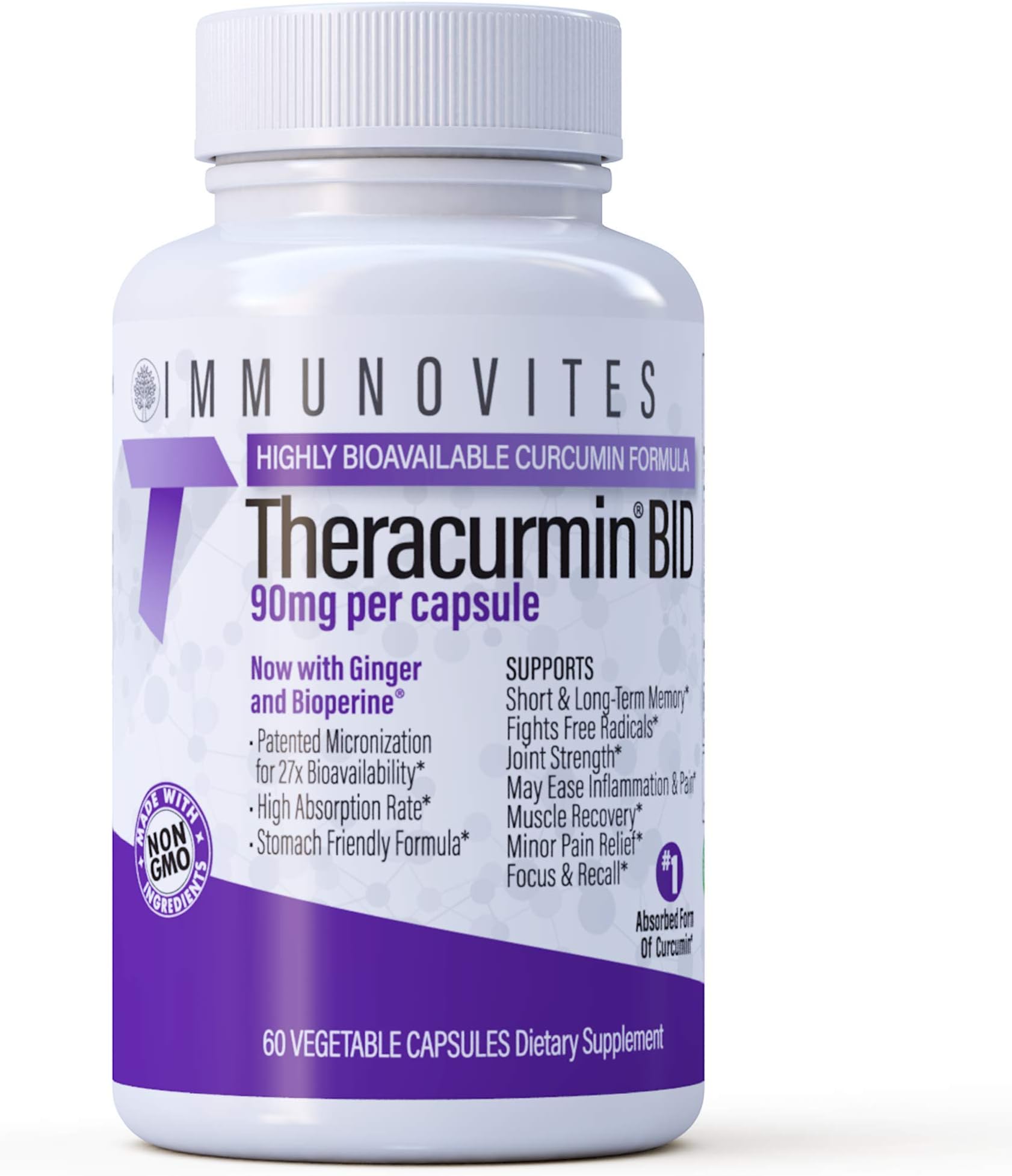 IMMUNOVITES Theracurmin BID 300mg - Now w/Ginger & Bioperine (60ct Bottle)