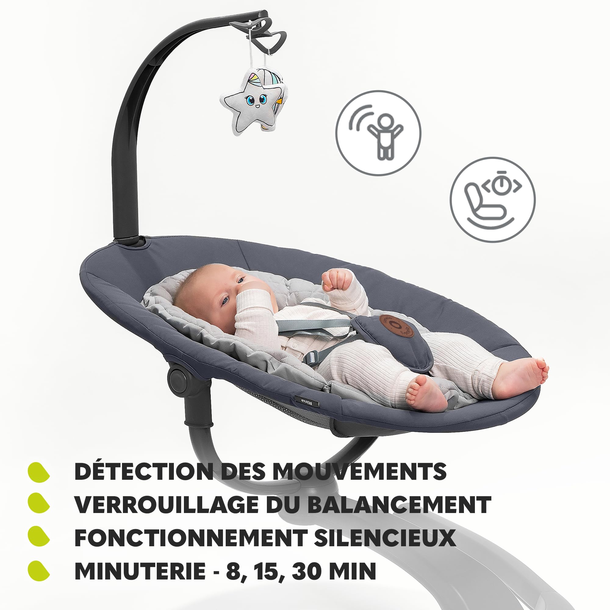 LIONELO Rina balancelle et transat 2en1 – télécommande, Assise pivotante 360°, 2 Directions de Balancement, 5 Vitesses, Blocage, réglage du Dossier, minuterie, 12 mélodies, Fonctionnement Silencieux