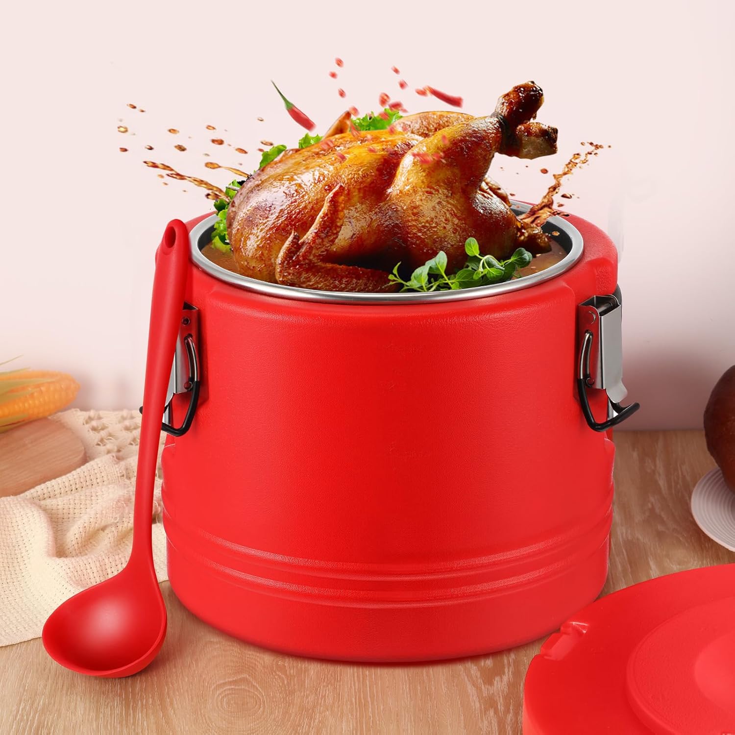 Jinei Food Warmer Hot or cooler Insulated Food Container Carrier with Spoon, Portable Commercial Soup Box for Restaurant Canteen Home Party Lunch (5qt)