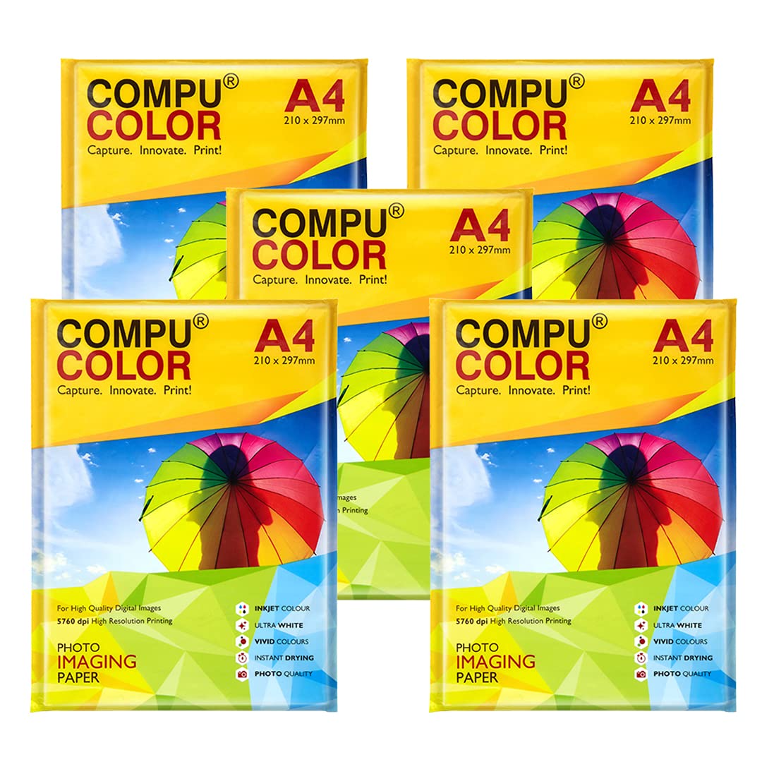 COMPUCOLOR- Resin Coated Lustre Photo Paper 275GSM (A4 Size, 20 Sheets, Pack of 5) Scratch Resistant Paper | For all Inkjet Printers | Water Proof, Instant Dry, Long Lasting, Vibrant Color (B099LV3SF8) Amazon Price History, Amazon Price Tracker