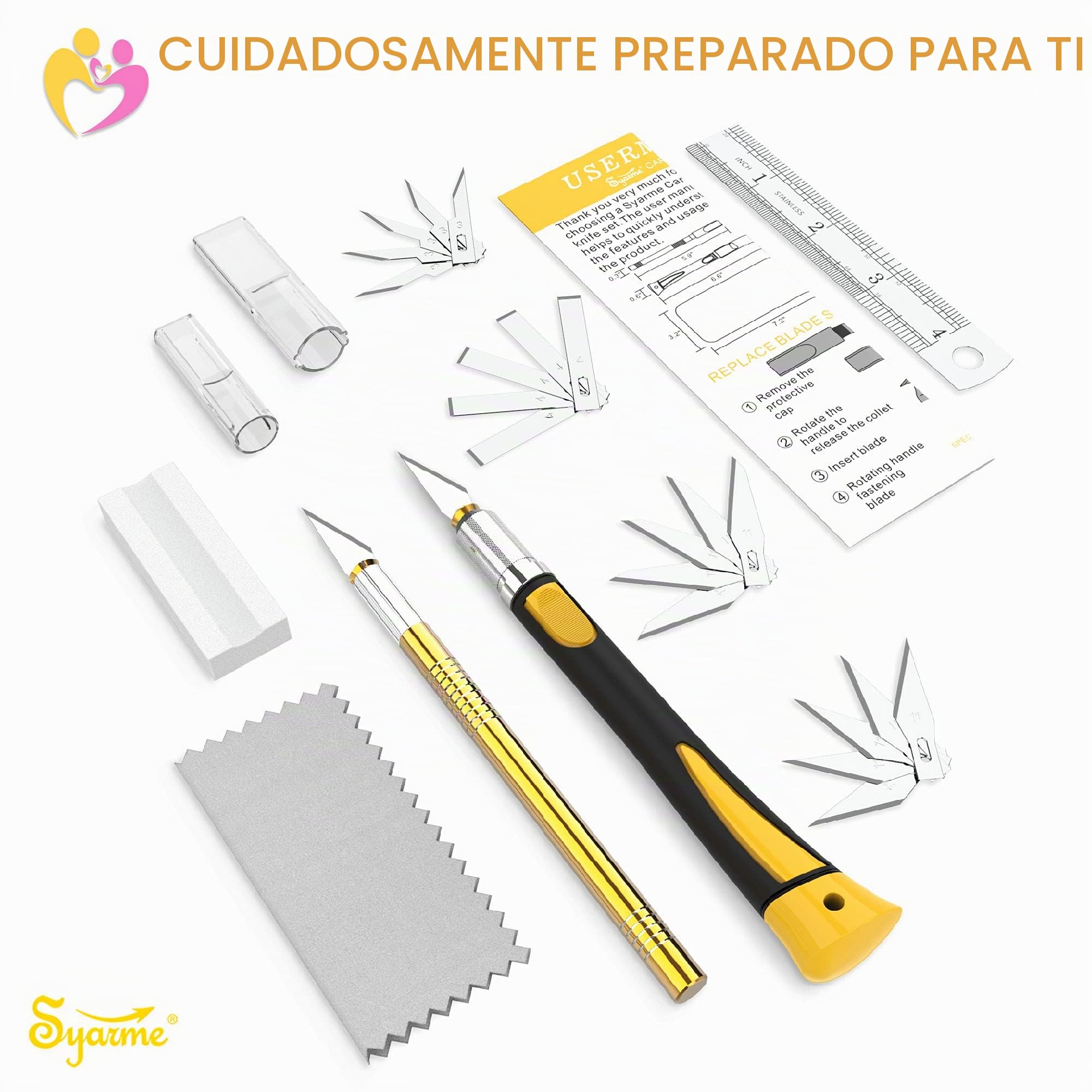 Cutter Manualidades Precision, Cutter de Precision con Mango de Goma, Para Cortar, Tallar y Modelismo, Contiene 2 Cuter Manualidad, 20 Cuchillas de Recambio, Caja de Almacenaje, Piedra de Afilar Etc