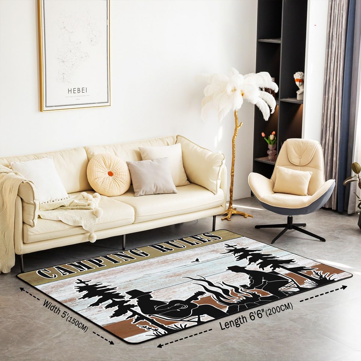 Homewish Tappeto per camper, 150 x 200 cm, stile country, tappeto da campeggio per interni, bosco, avventura, decorativo, stile rustico, vecchio fienile, non perde pelo, grigio marrone