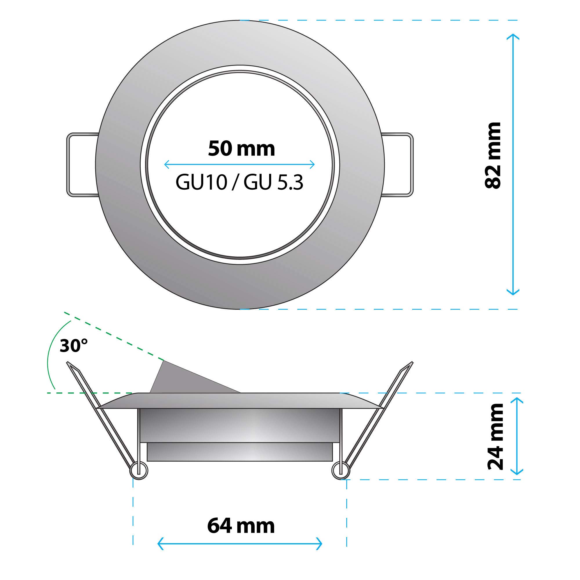 20x Set Einbaustrahler + GU10 für 230V Chrom Schwenkbar rund Einbau Spots Decken Strahler Leuchte Spots Deckenleuchte Lampe Einbauleuchte Einbaurahmen 104S-TP CH