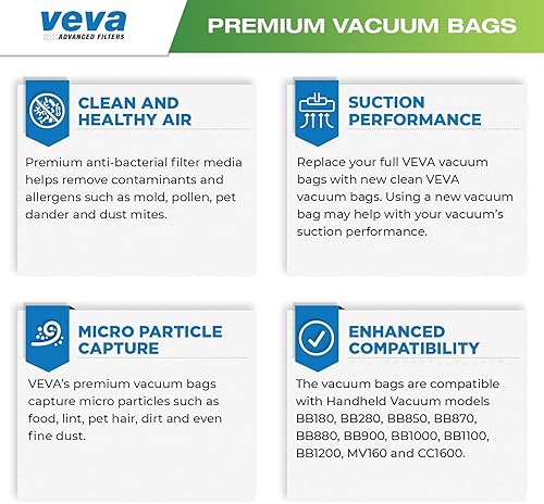Miniatura 4 de Paquete de 40 bolsas de vacío tipo BB para aspiradora Oreck de mano PKBB12DW, BB180, BB280, BB850, BB870, BB880, BB900, BB1000, BB1100, BB1200,