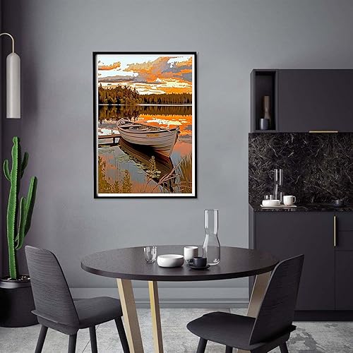 Miniatura 3 de Yomiie Kits de pintura por números para adultos, barcos, lagos, bricolaje, lienzo, kit de pintura acrílica, fácil de pintar por números para