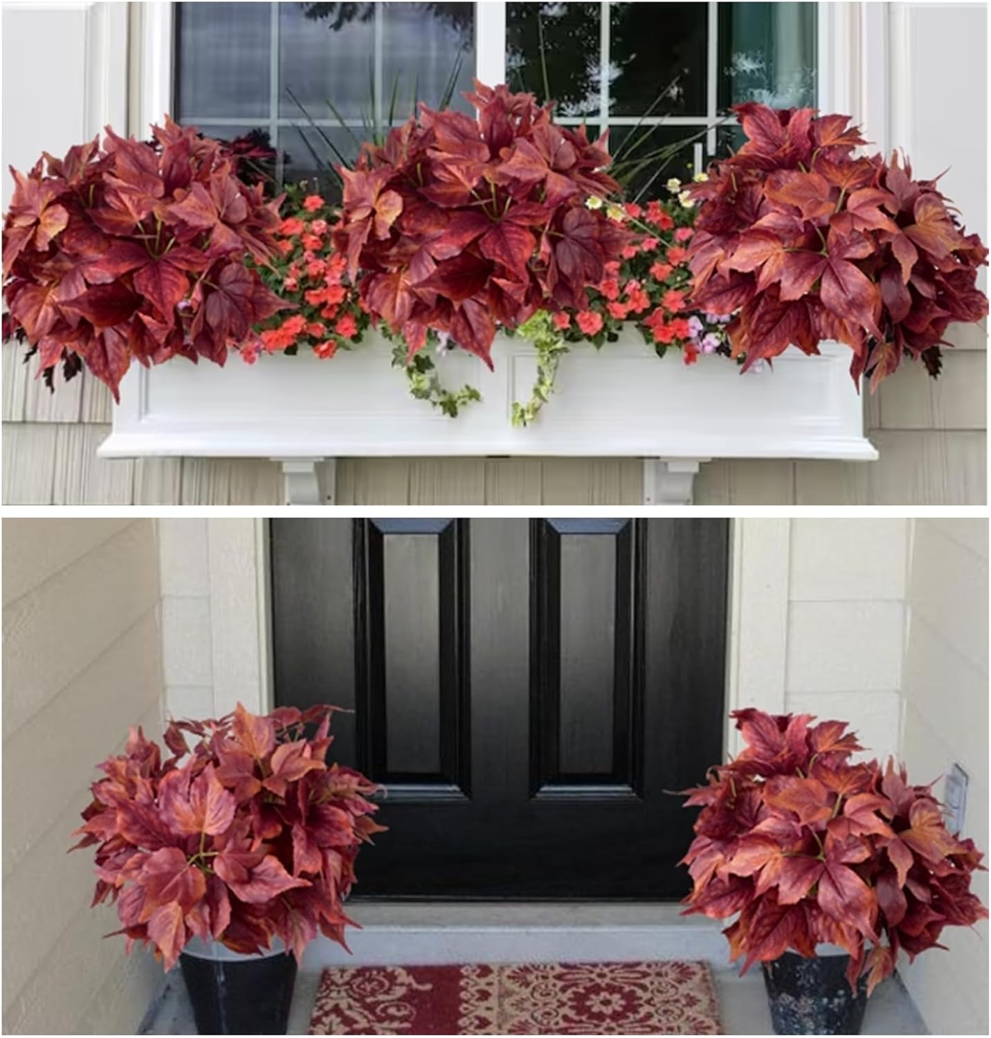Pack of 3 - Artificial Fall Ivy Leaves Shrubs Silk Maple Creeper Plant Greenery Bushes for Autumn Decor, Indoor Outdoor Home Garden Thanksgiving Party (Marsala Red)