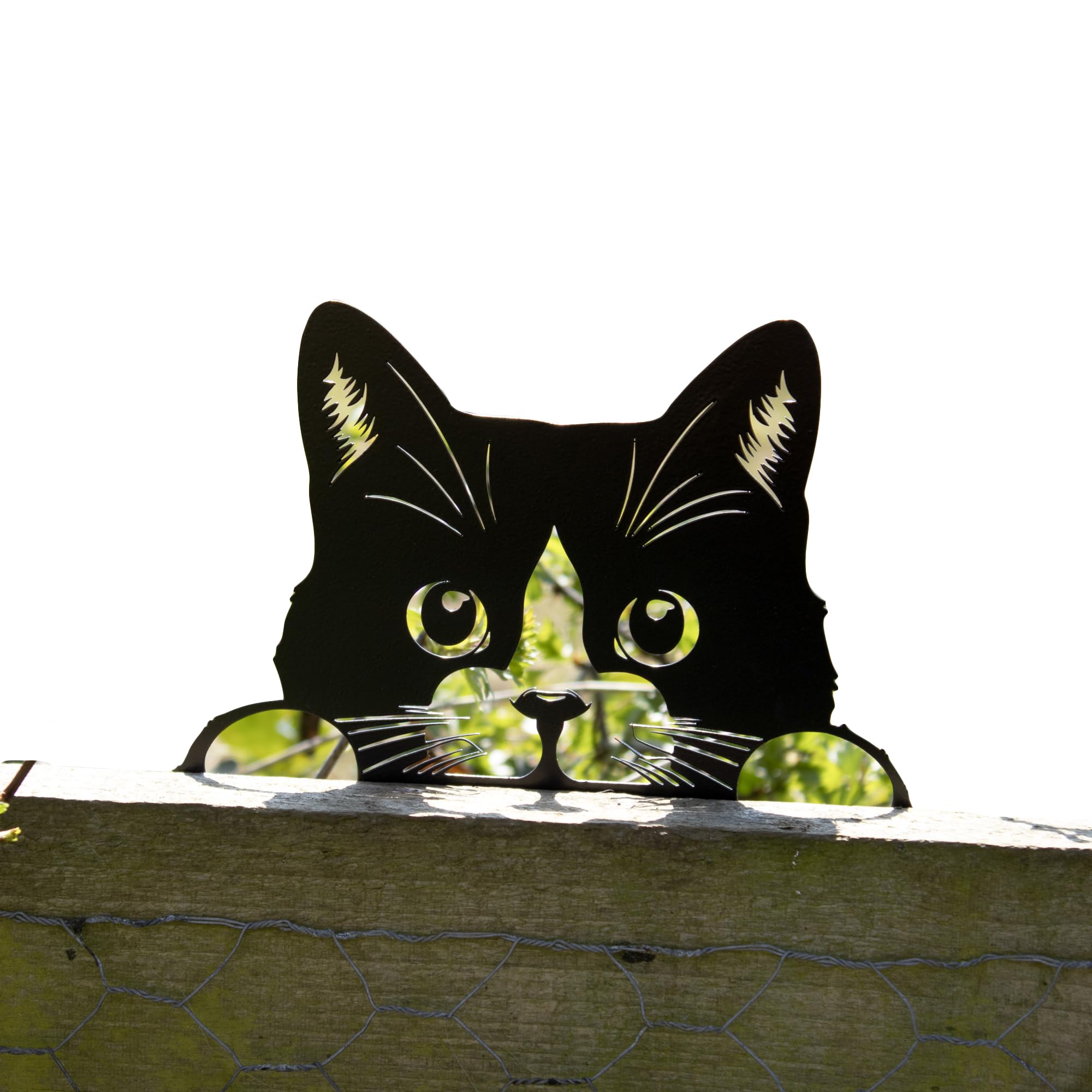 Peeking Cat Fence Topper 29x14cm Black Metal Kitten Silhouette Garden Decoration