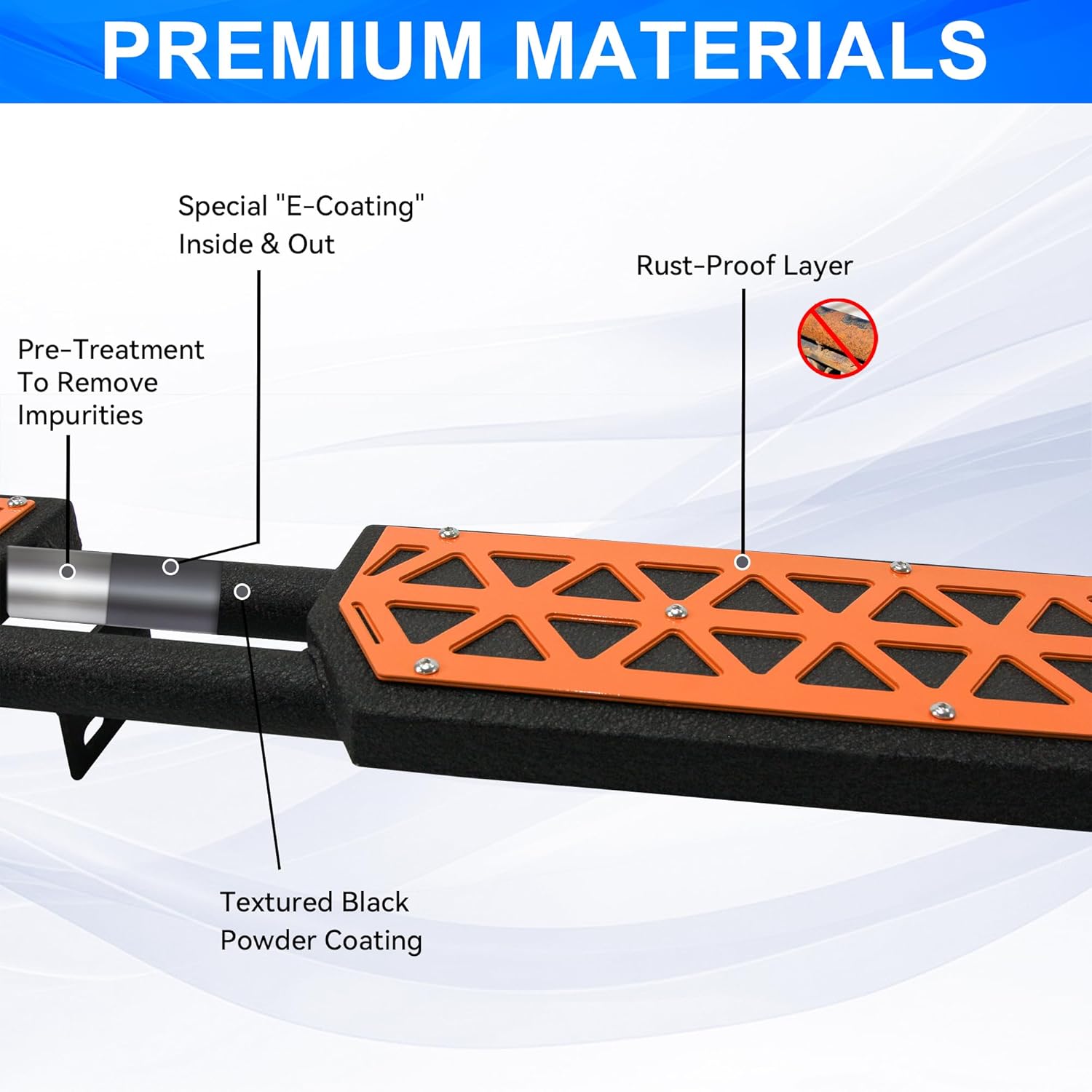 Running Boards Fit for Ford Bronco 4-Door 2021-2025 2026 (Excluding Bronco Sport), 7 Inch Non-Slip Rock Rail Side Steps Bars DIY Painting Orange Panel Stainless Carbon Steel Nerf Bars