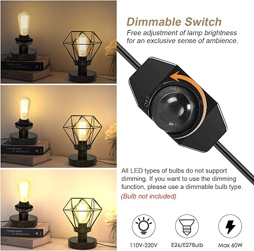 Miniatura 6 de Mini lámpara de mesa industrial, lámpara de escritorio de jaula de metal negro regulable para espacios pequeños, base de 4.7 pulgadas, se adapta a