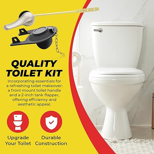 Miniatura 2 de Qualihome Kit de reemplazo de manija de inodoro de níquel cepillado de montaje frontal con kit de repuesto universal de 2 pulgadas y cadena de aleta