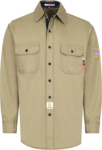 Miniatura 1 de BOCOMAL Camisas FR para hombre, resistentes al fuego, peso ligero, NFPA2112, camisa de soldadura ignífuga, acabado repelente al agua y al aceite