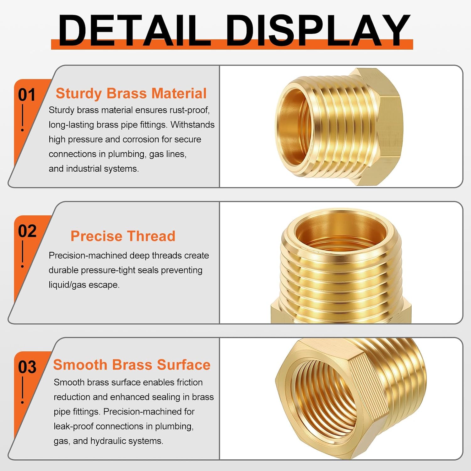4 Pack Male to FeMale Adapters, 1" MNPT x 3/4" FNPT Threaded Brass Hex Bushing Reducers for Air Compressor, Automotive, Fluid Lines, Home Gardening, Water Treatment