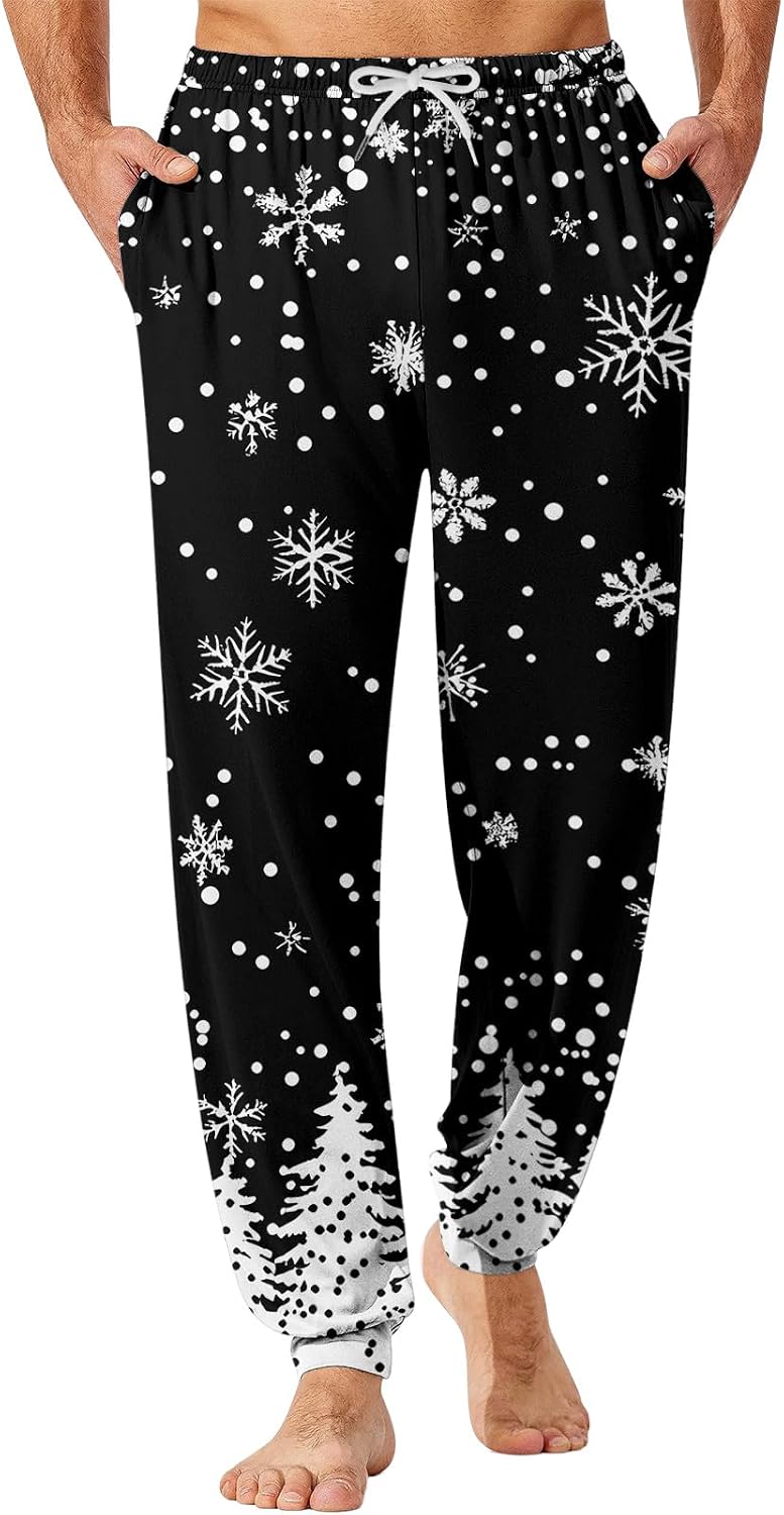 WENKOMG1 Men's Christmas Pajama Pants, 3D Printed Jogger Lounge Pj Sleepwear Xmas Bottoms with Pockets, M-3XL