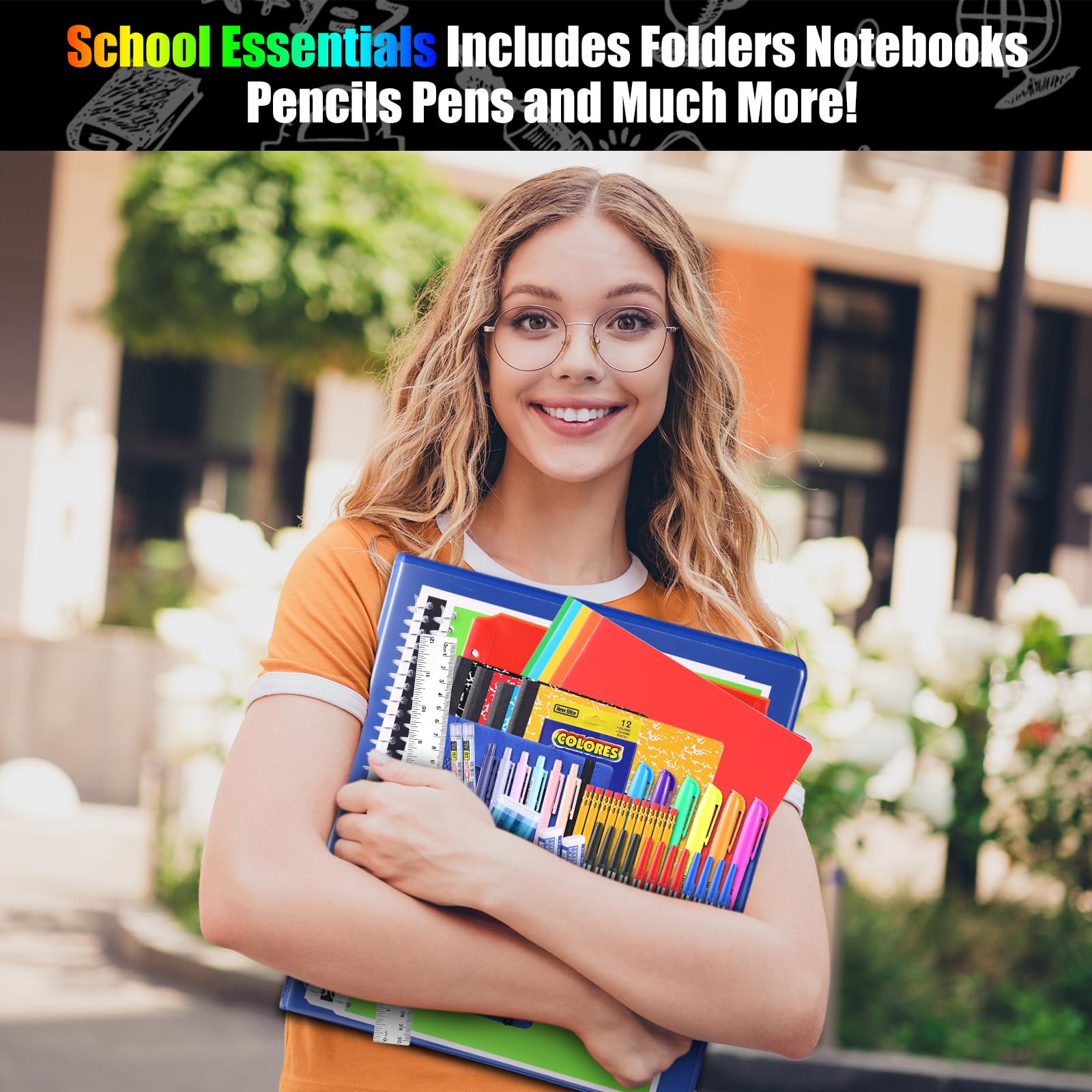Kit de 85 fournitures de rentrée scolaire pour élèves du secondaire, de l'université, boîte de fournitures scolaires, outils d'apprentissage essentiels pour les étudiants