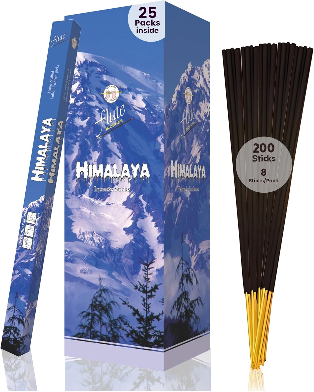 Flute Himalaya Incense Sticks – Fresh Himalayan Mountain-Inspired Incense for Relaxation, Yoga & Daily Refresh – 8 Sticks/Pack, 25 Packs/Box (9 Inch, 200 Sticks) | 40 Minutes Burn Time