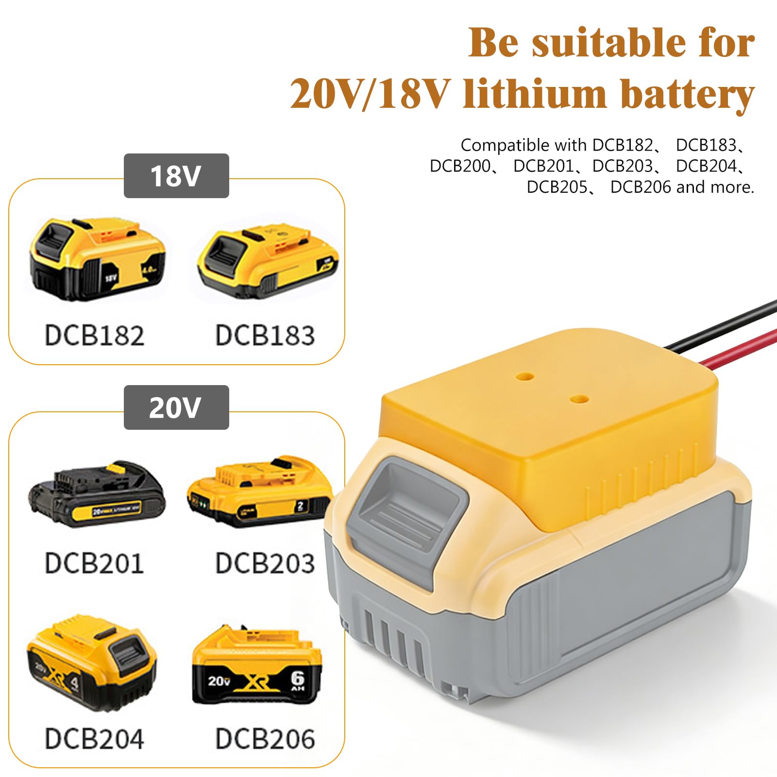 Lot de 2 adaptateurs Power Wheel pour batterie Li-ion Dewalt 18 V/20 V avec fusible et commutateurs, connecteur CC, câble 12 AWG, connecteur d'alimentation Dock pour voiture, robotique, bricolage