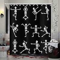 Vista 10 de Cortina de ducha de Halloween, para amantes de la música rock and roll en blanco y negro, divertida cortina de baño de esqueleto de calavera