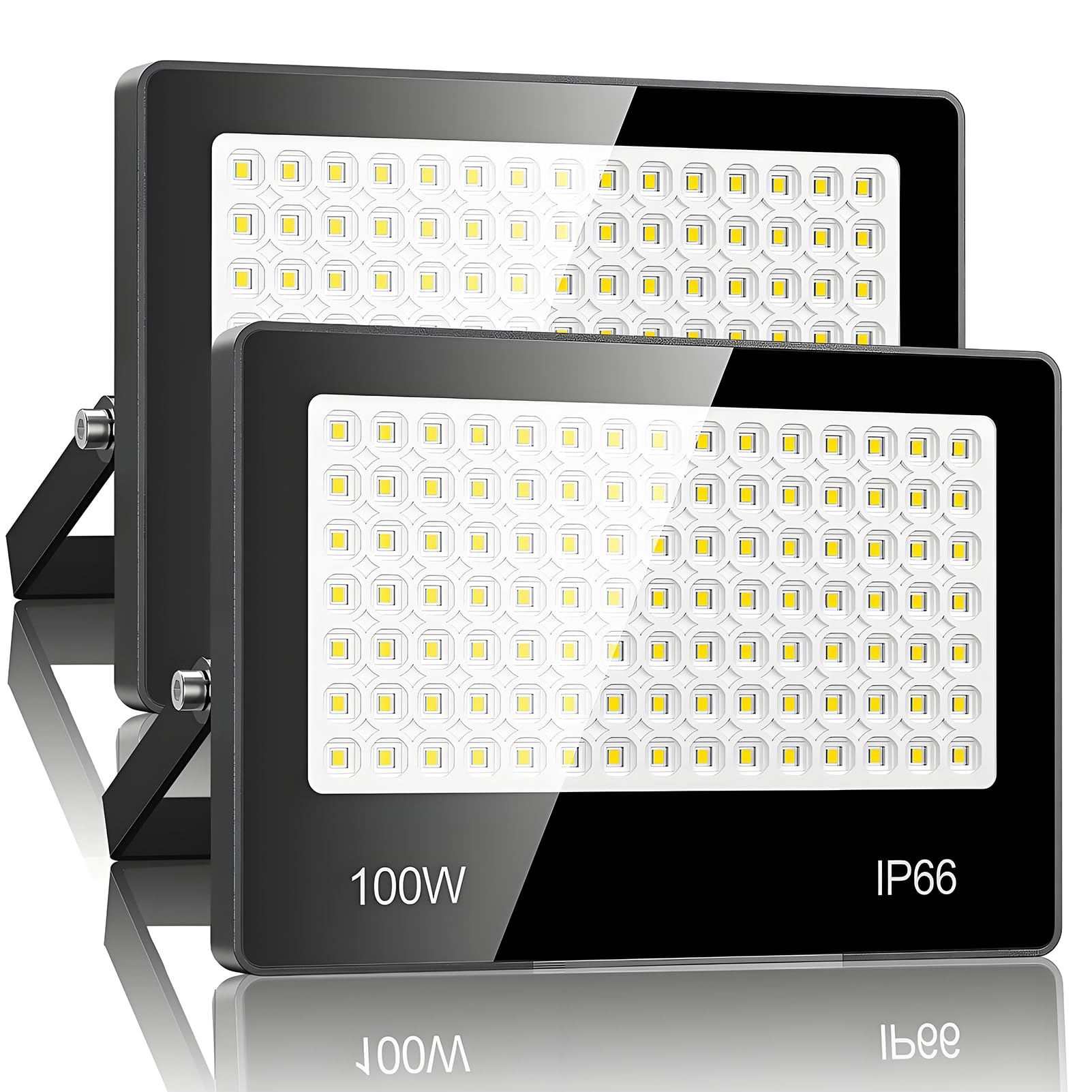 LED Strahler Außen 100W 2 Stück - 10000LM 6500K Kaltweiß Superhell LED Fluter Außen, IP66 Wasserdicht außenstrahler Scheinwerfer für Stadion, Terrasse, Straße, Garage