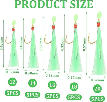 Mackerel Feathers for Fishing,5 Hook Sizes Reflective Luminous Mackerel Lures Pre Tied Sea Fishing Rigs for Cod Bass Herring