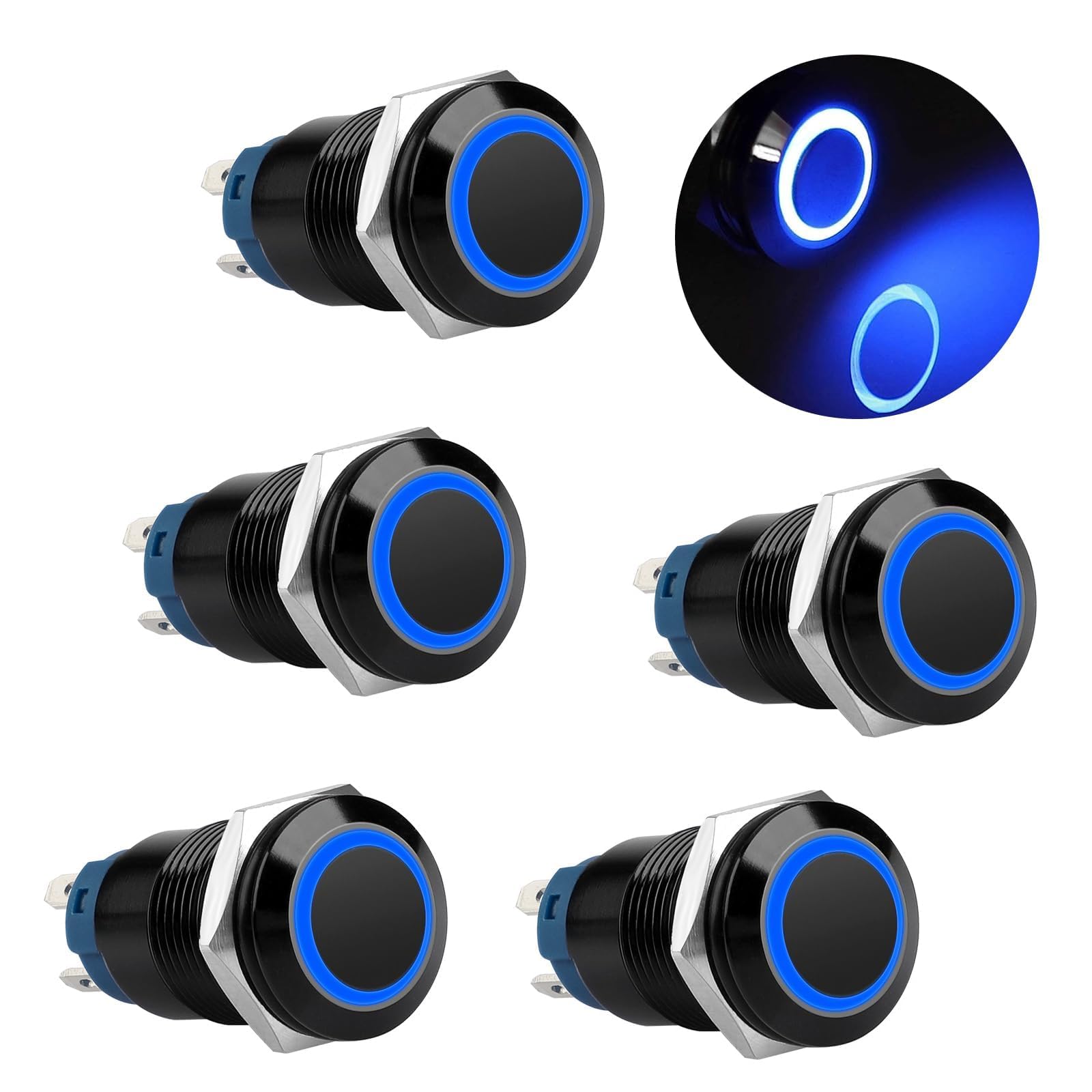 Black On-Off Latching 12mm Push Button Switch IP65 SPST