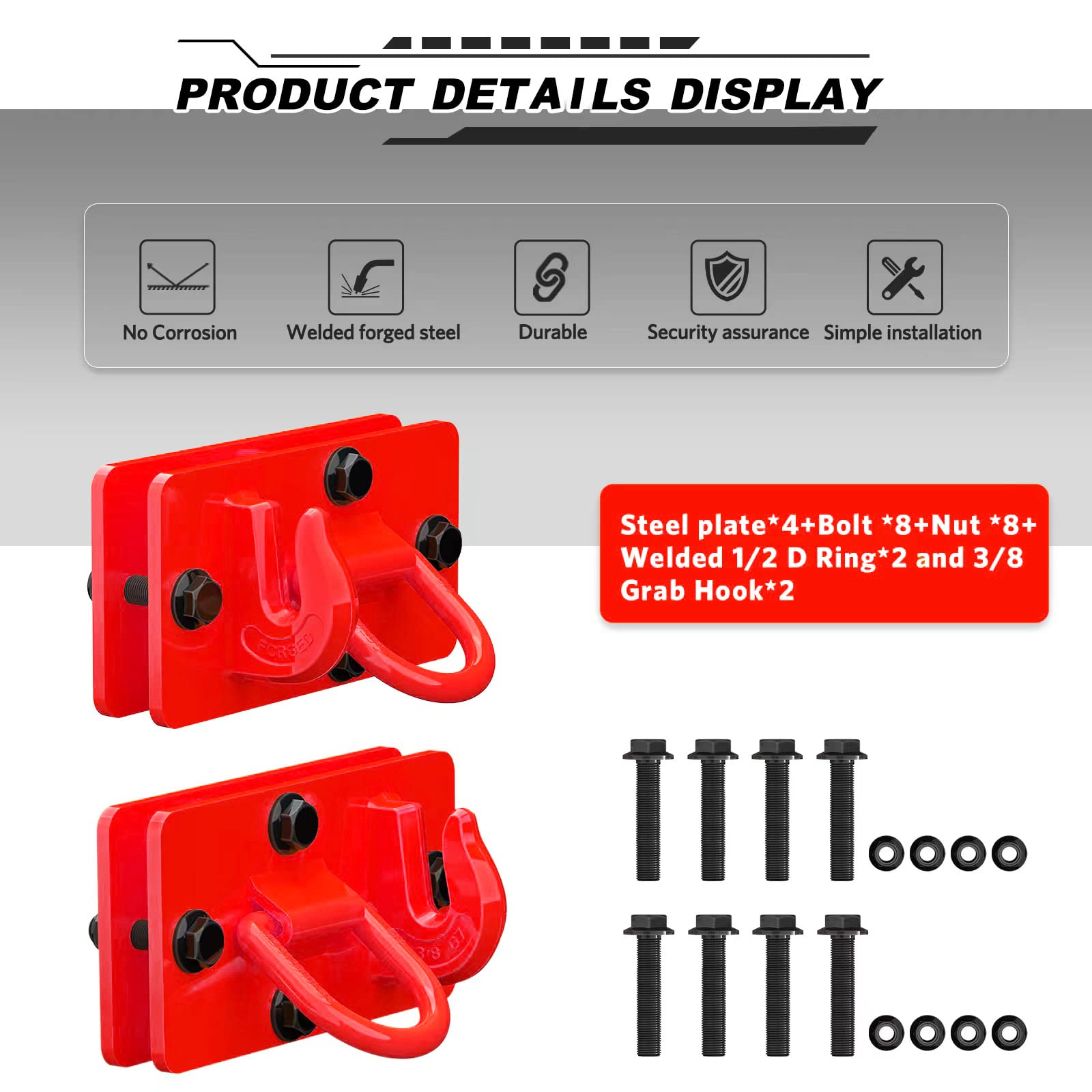 Paquete de 2 ganchos para cubo de tractor con anillos en D, acero forjado de grado 70, gancho de remolque con placa de respaldo, funciona bien para cubo de tractor, RV, UTV, camión, máximo 15